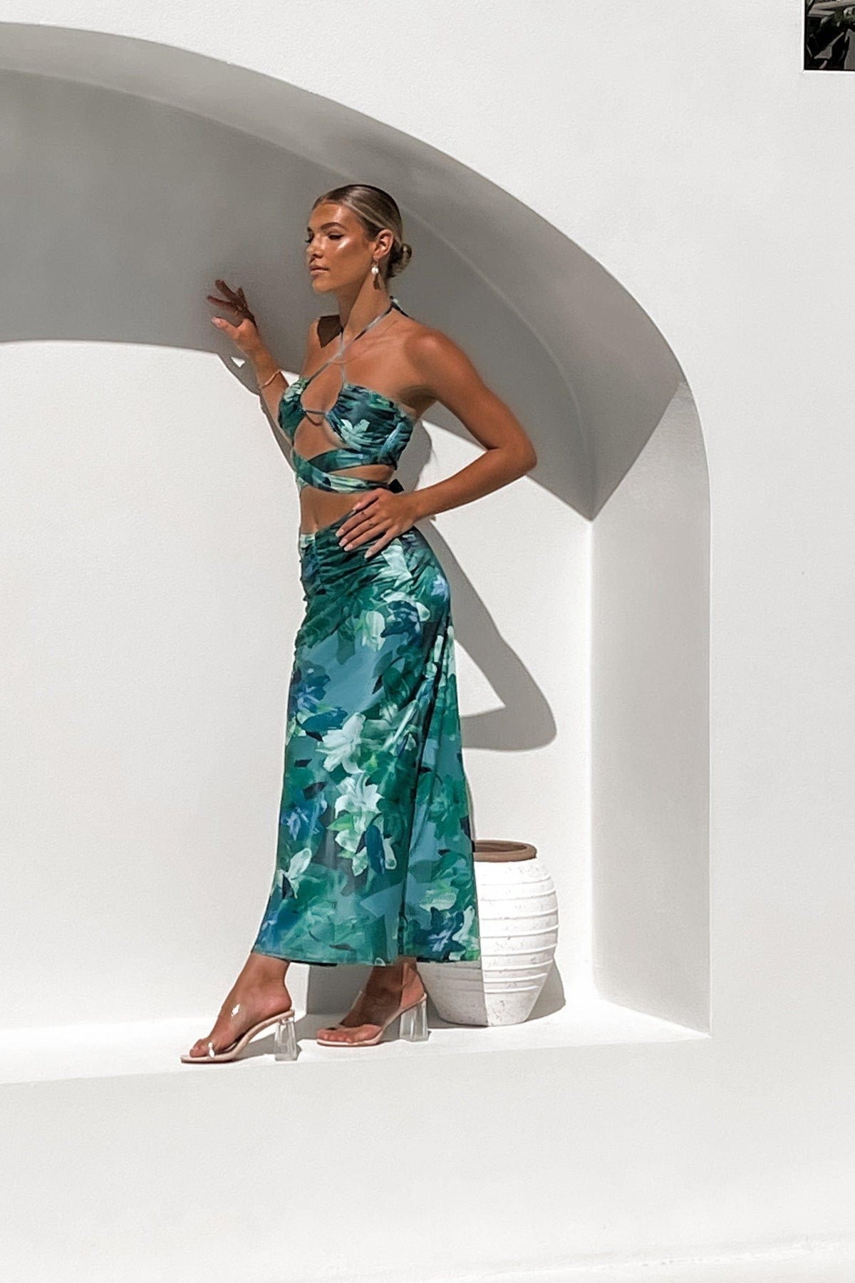 Haden Skirt, BOTTOMS, FLORAL, GREEN, MAXI DRESS, NEW ARRIVALS, POLYESTER, PRINT, Sale, SETS, SKIRTS, , Our New Haden Skirt is only $56.00-We Have The Latest Pants | Shorts | Skirts @ Mishkah Online Fashion Boutique-MISHKAH