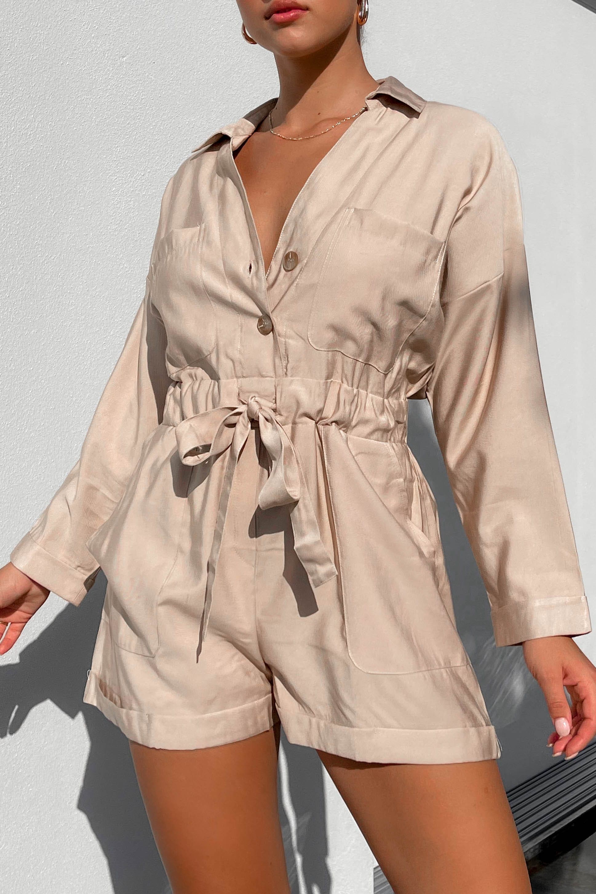 Hayley Playsuit, BEIGE, new arrivals, PLAYSUIT, PLAYSUITS, RAYON AND TENCEL, , -MISHKAH