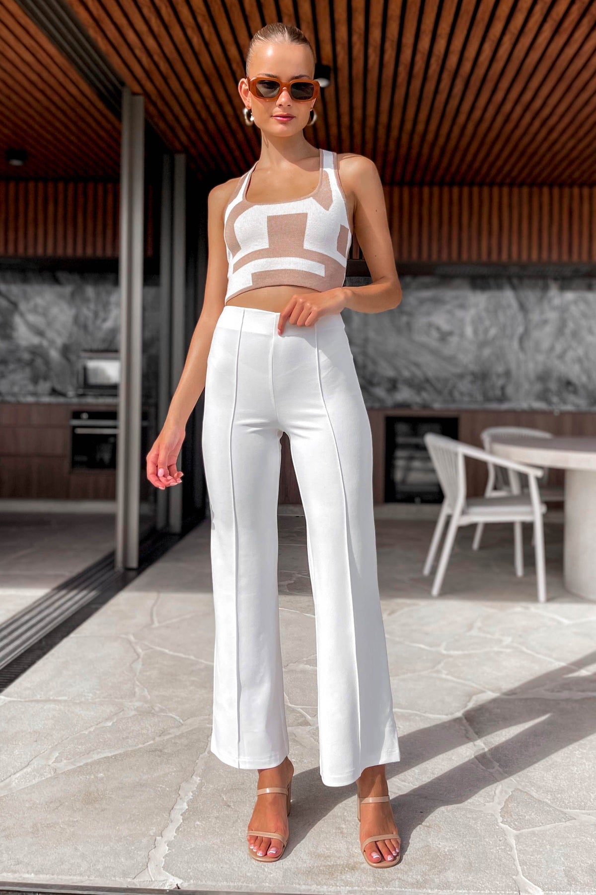 Helly Pants, BOTTOMS, HIGH WAISTED PANTS, new arrivals, PANTS, POLYESTER, WHITE, , -MISHKAH