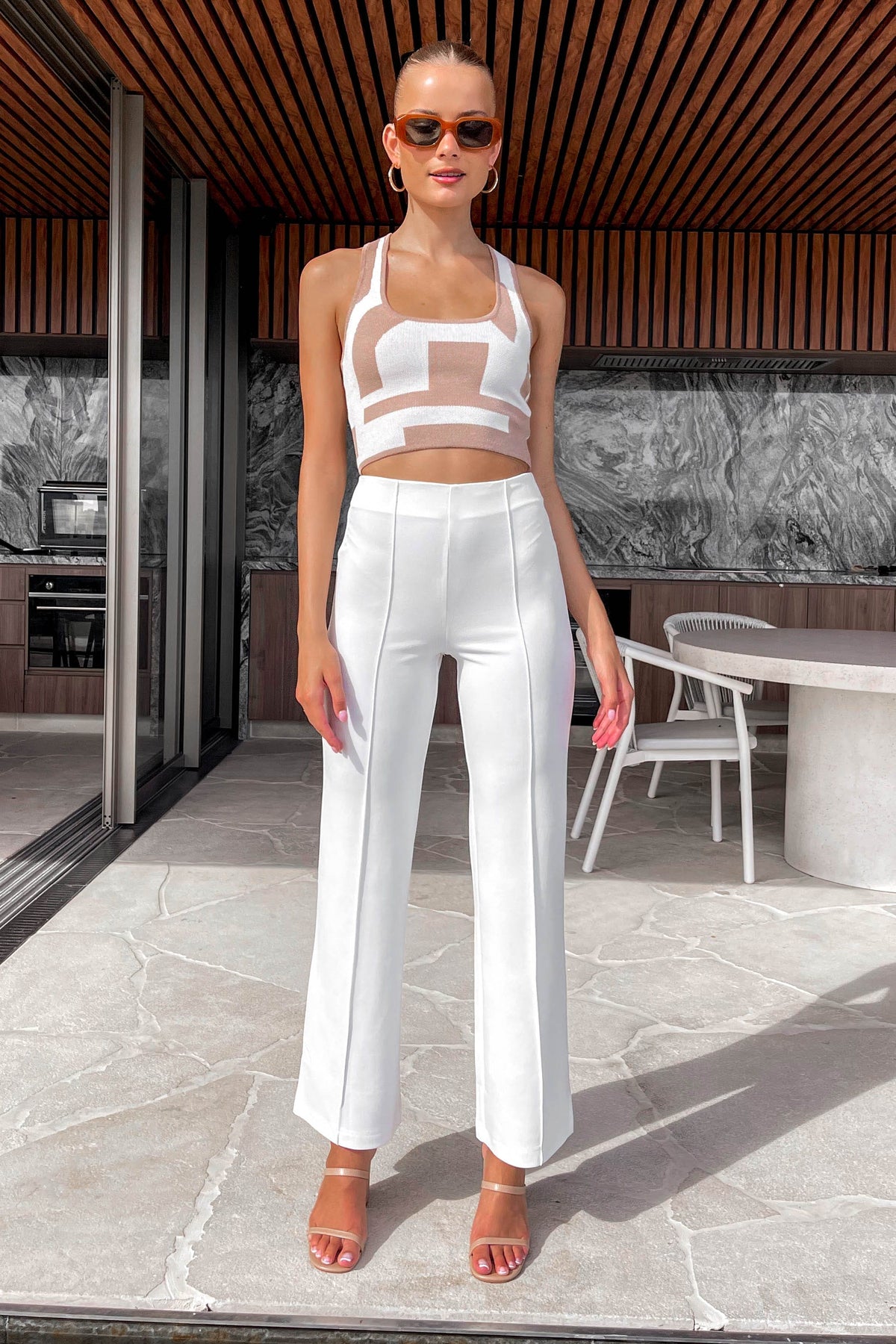 Helly Pants, BOTTOMS, HIGH WAISTED PANTS, new arrivals, PANTS, POLYESTER, WHITE, , -MISHKAH