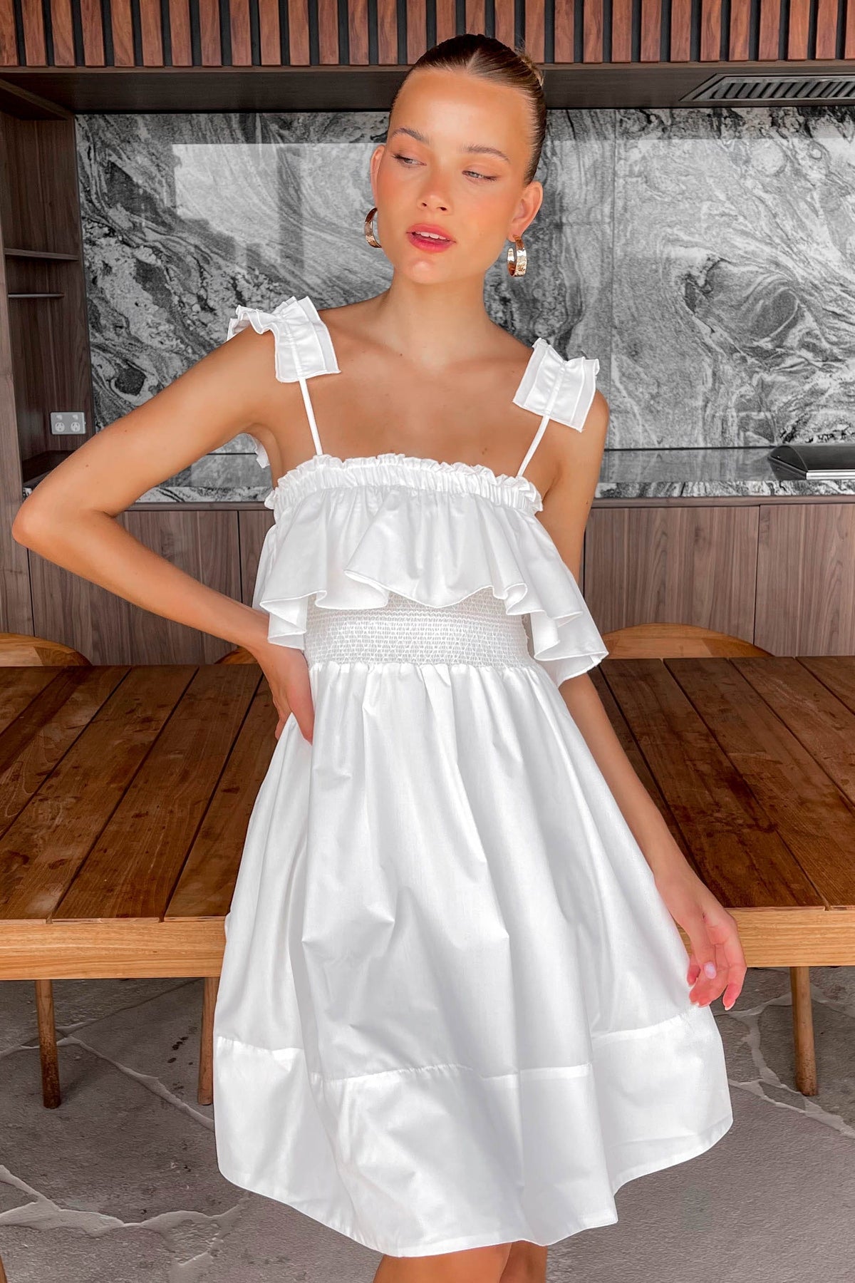 Huntah Dress, COTTON &amp; POLYESTER, COTTON AND POLYESTER, DRESS, DRESSES, MINI DRESS, new arrivals, POLYESTER AND COTTON, WHITE, , -MISHKAH