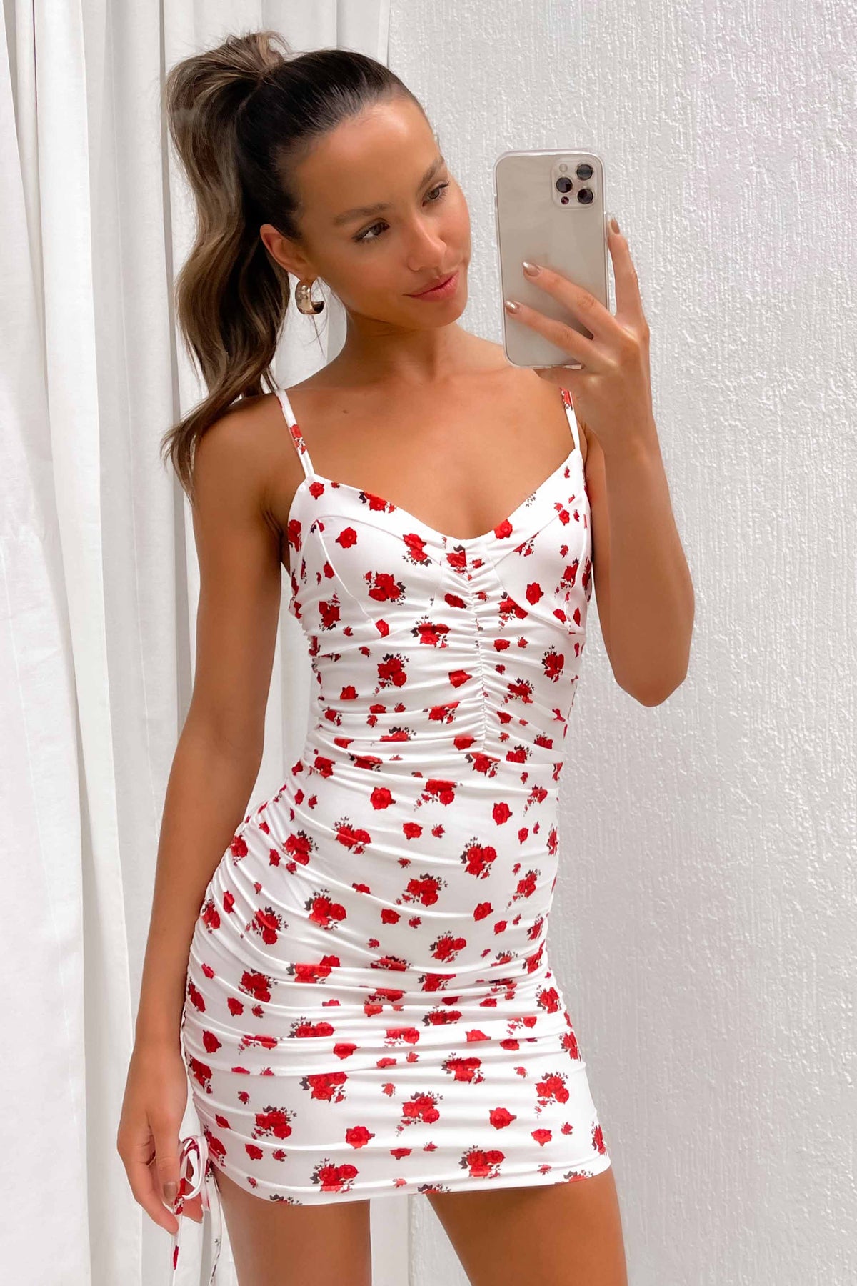 Isabelle Dress, BODYCON, DRESS, DRESSES, FLORAL, MINI DRESS, new arrivals, POLYESTER &amp; SPANDEX, POLYESTER AND SPANDEX, WHITE, , -MISHKAH