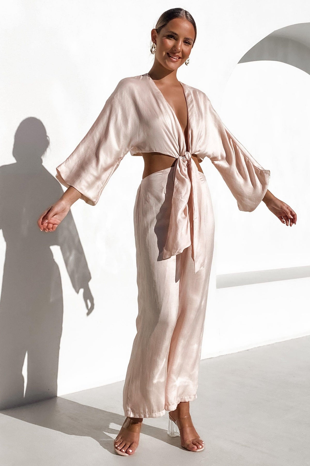 Island Escape Jumpsuit, BEIGE, JUMPSUITS, LONG SLEEVE, PINK, POLYESTER, RAYON, , -MISHKAH