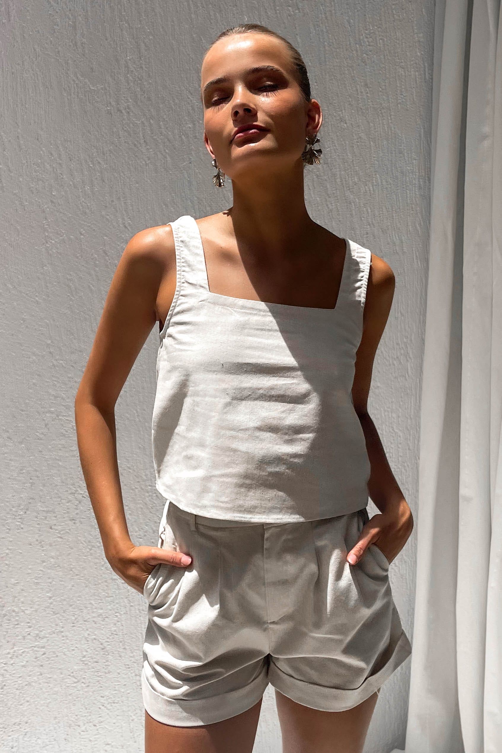 Jacksen Top, BEIGE, CROP TOP, CROP TOPS, LINEN & POLYESTER, LINEN AND POLYESTER, new arrivals, POLYESTER AND LINEN, TOP, TOPS, , -MISHKAH