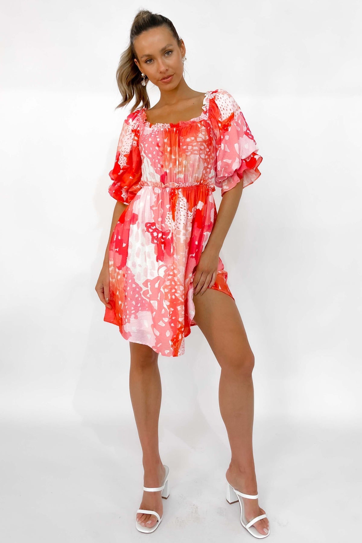 Jalissia Dress, BALLOON SLEEVE, COTTON &amp; POLYESTER, COTTON AND POLYESTER, DRESS, DRESSES, MINI DRESS, new arrivals, PINK, POLYESTER AND COTTON, , -MISHKAH