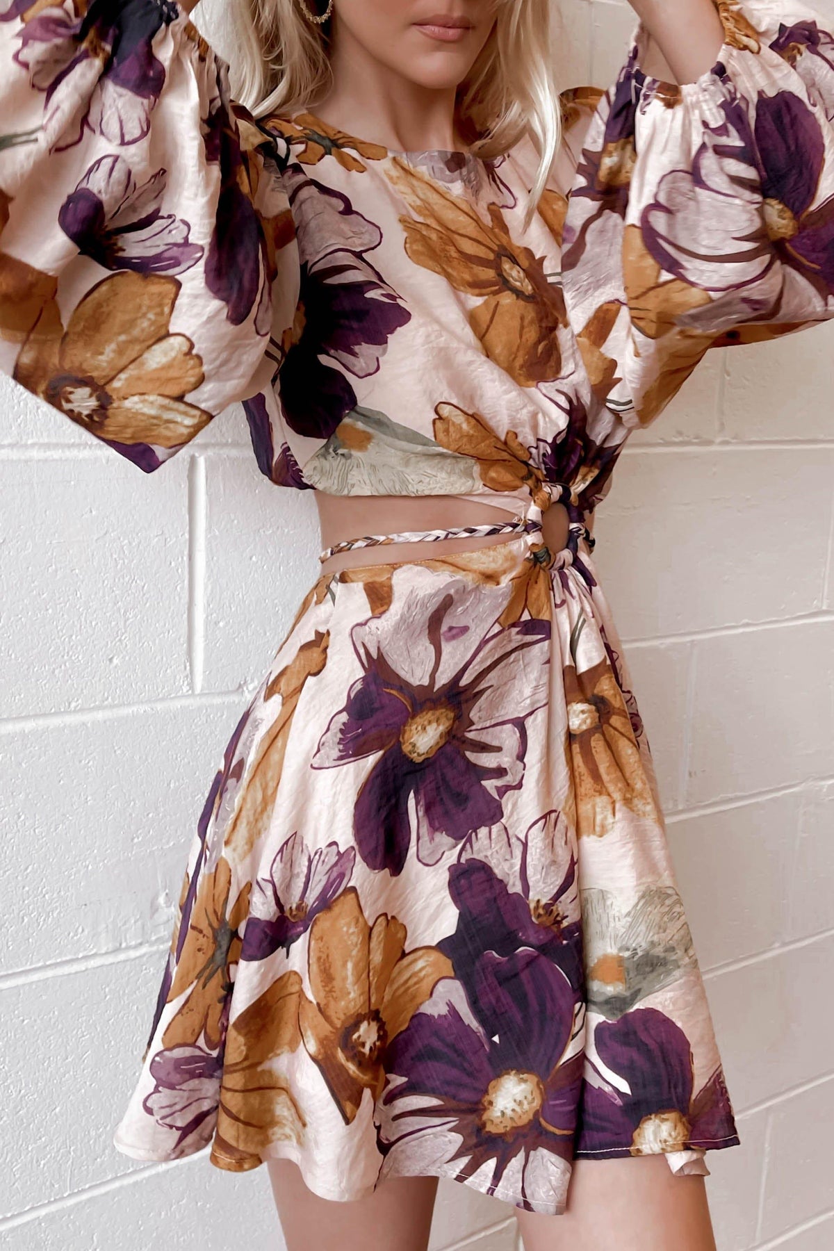 Jammie Dress, CUT OUT, DRESS, DRESSES, FLORAL, LONG SLEEVE, NYLON, PINK, PRINT, PURPLE, RAYON, WAIST TIE, Jammie Dress only $79.00 @ MISHKAH ONLINE FASHION BOUTIQUE, Shop The Latest Women&#39;s Dresses - Our New Jammie Dress is only $79.00, @ MISHKAH ONLINE FASHION BOUTIQUE-MISHKAH