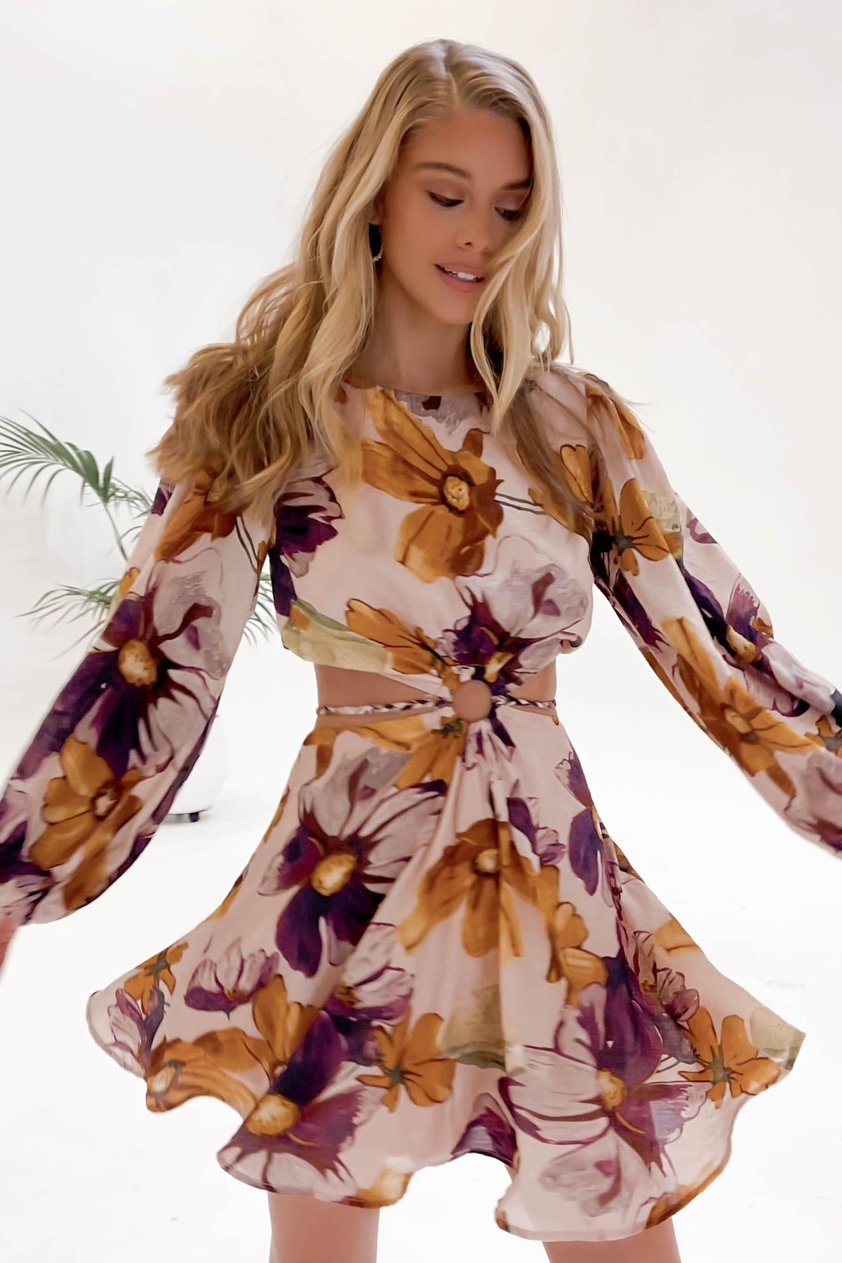 Jammie Dress, CUT OUT, DRESS, DRESSES, FLORAL, LONG SLEEVE, NYLON, PINK, PRINT, PURPLE, RAYON, WAIST TIE, Jammie Dress only $79.00 @ MISHKAH ONLINE FASHION BOUTIQUE, Shop The Latest Women&#39;s Dresses - Our New Jammie Dress is only $79.00, @ MISHKAH ONLINE FASHION BOUTIQUE-MISHKAH