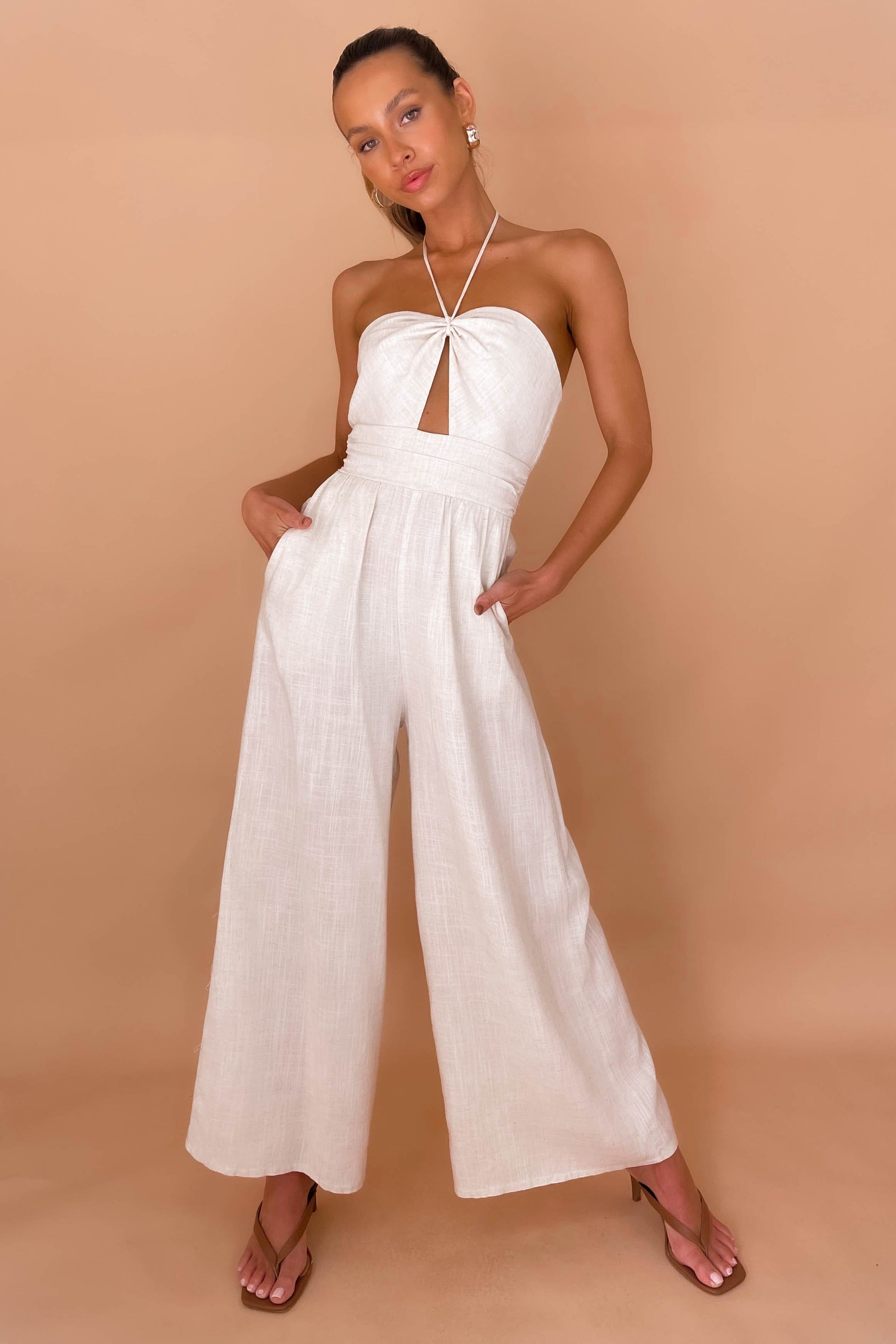 Janevie Jumpsuit, BEIGE, COTTON & LINEN, COTTON AND LINEN, JUMPSUIT, JUMPSUITS, LINEN AND COTTON, new arrivals, STRAPLESS, WAIST TIE, , -MISHKAH