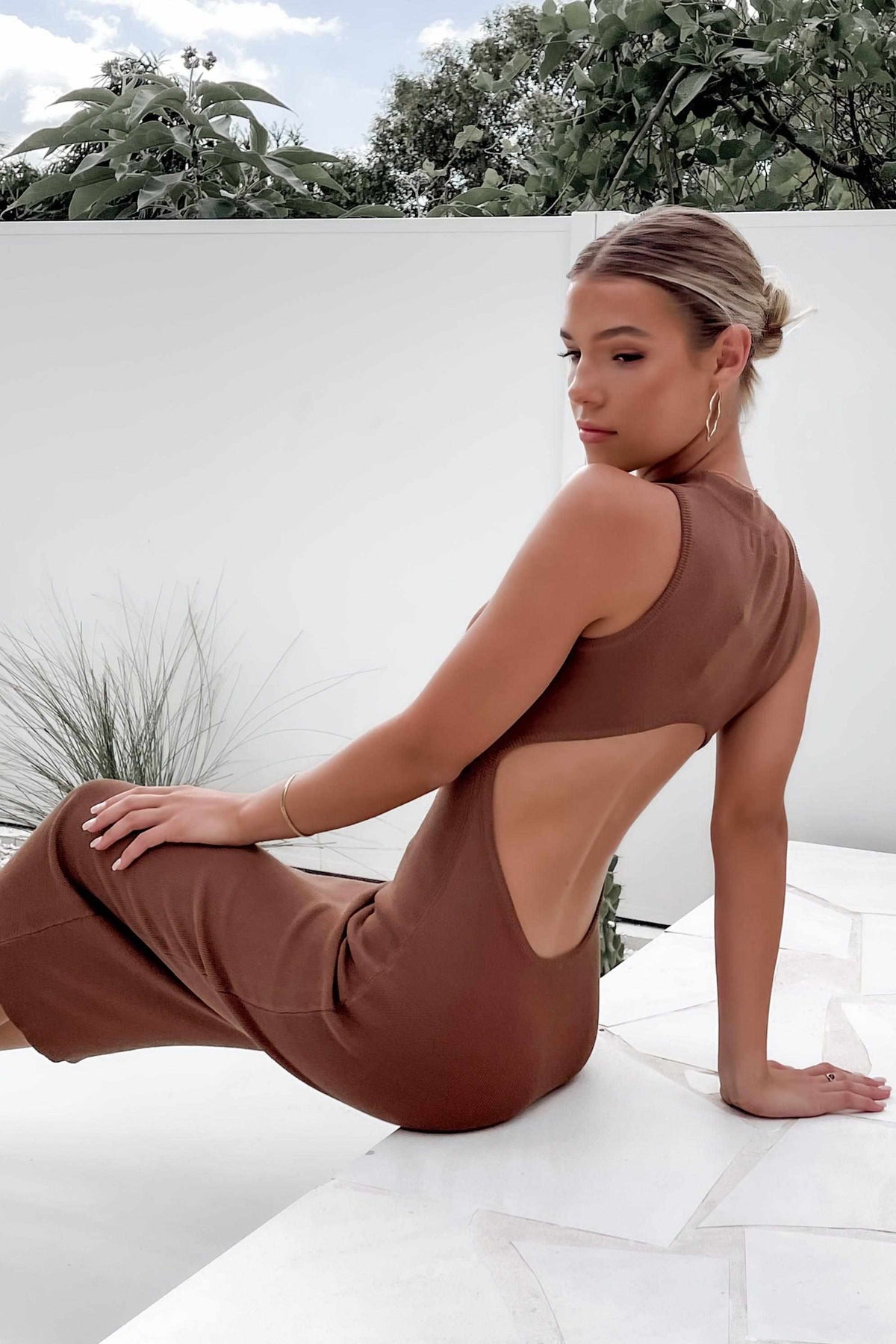 Joana Dress, BASICS, BODYCON, BROWN, DRESS, DRESSES, HIGH NECK, MIDI DRESS, NYLON, OPEN BACK, RIBBED, SALE, VISCOSE, Joana Dress only $66.00 @ MISHKAH ONLINE FASHION BOUTIQUE, Shop The Latest Women&#39;s Dresses - Our New Joana Dress is only $66.00, @ MISHKAH ONLINE FASHION BOUTIQUE-MISHKAH