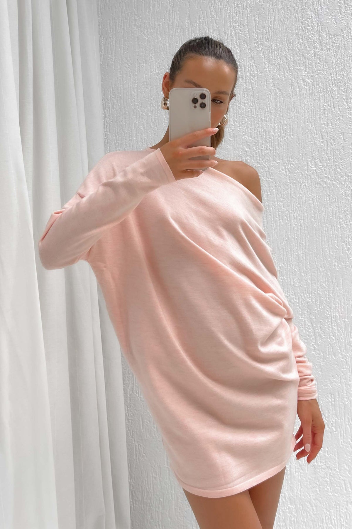 Joelie Dress, ACRYLIC AND WOOL, BAGGY, BASICS, DRESS, DRESSES, JUMPER, KNIT, LONG SLEEVE, new arrivals, OFF SHOULDER, PINK, WOOL &amp; ACRYLIC, WOOL AND ACRYLIC, , -MISHKAH