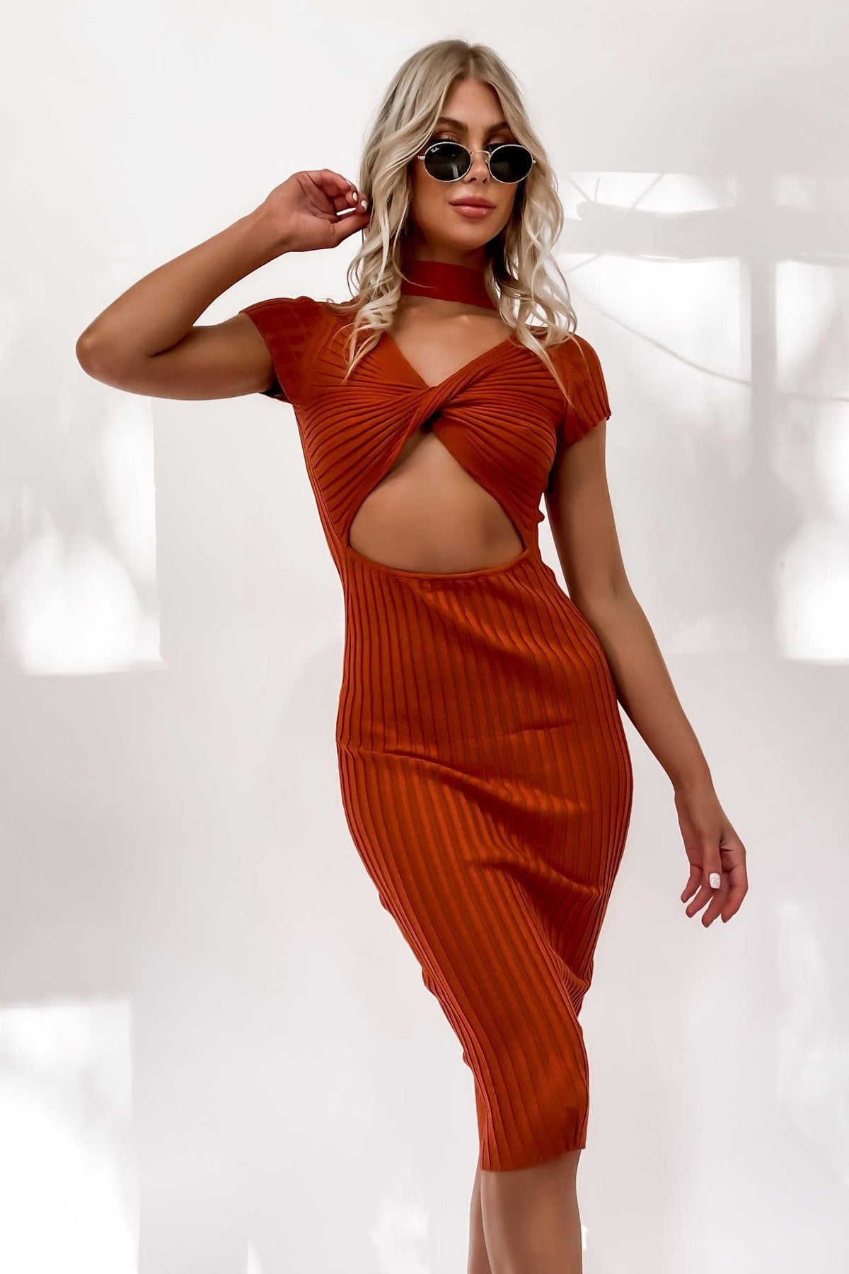 Joni Dress, BODYCON, BROWN, COTTON, CUT OUT, DRESS, DRESSES, MIDI DRESS, ORANGE, POLYESTER, RIBBED, Sale, TWIST, Joni Dress only $66.00 @ MISHKAH ONLINE FASHION BOUTIQUE, Shop The Latest Women&#39;s Dresses - Our New Joni Dress is only $66.00, @ MISHKAH ONLINE FASHION BOUTIQUE-MISHKAH