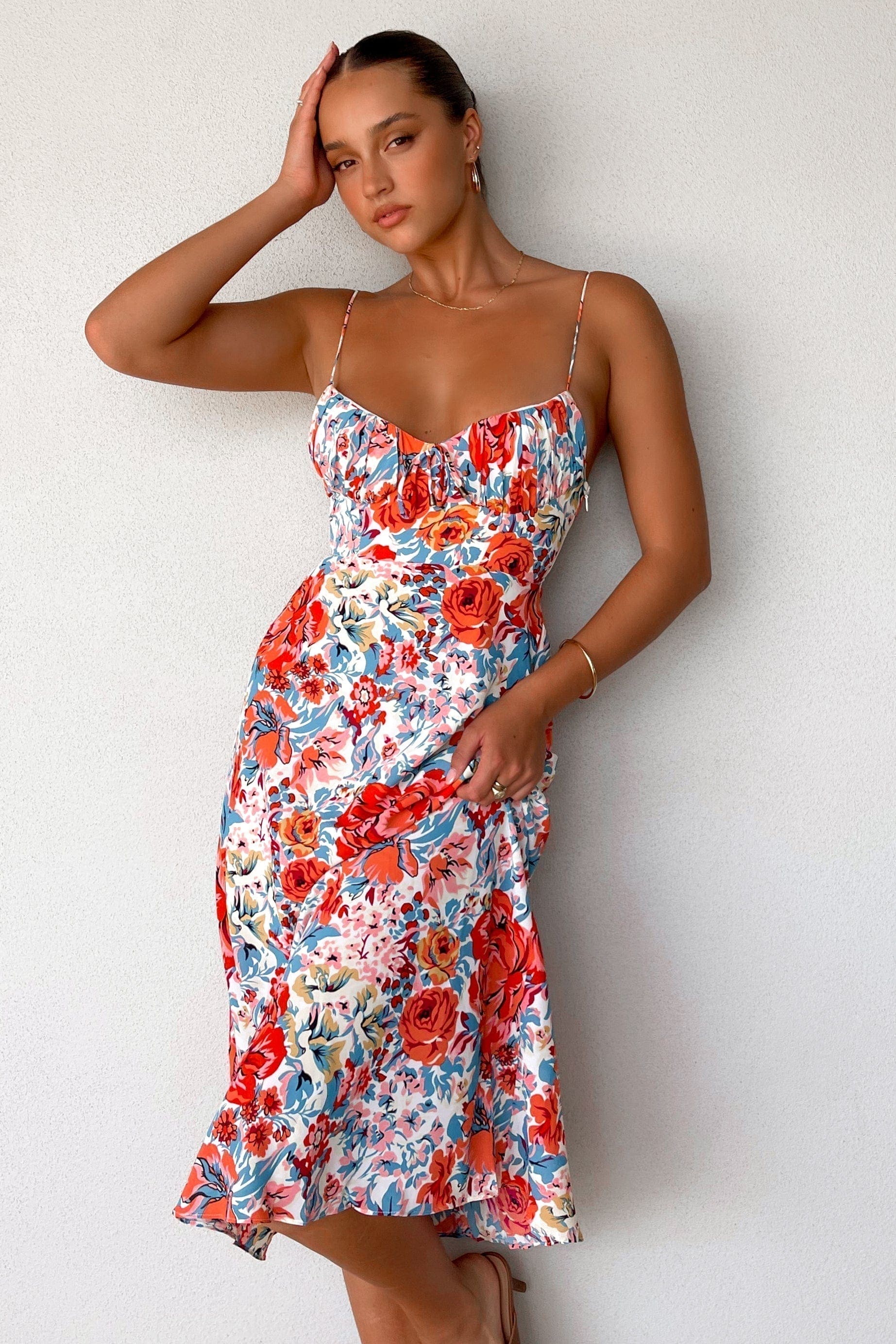 Jorra Dress, DRESS, DRESSES, FLORAL, FLORALS, MIDI DRESS, PINK, POLYESTER, , -MISHKAH