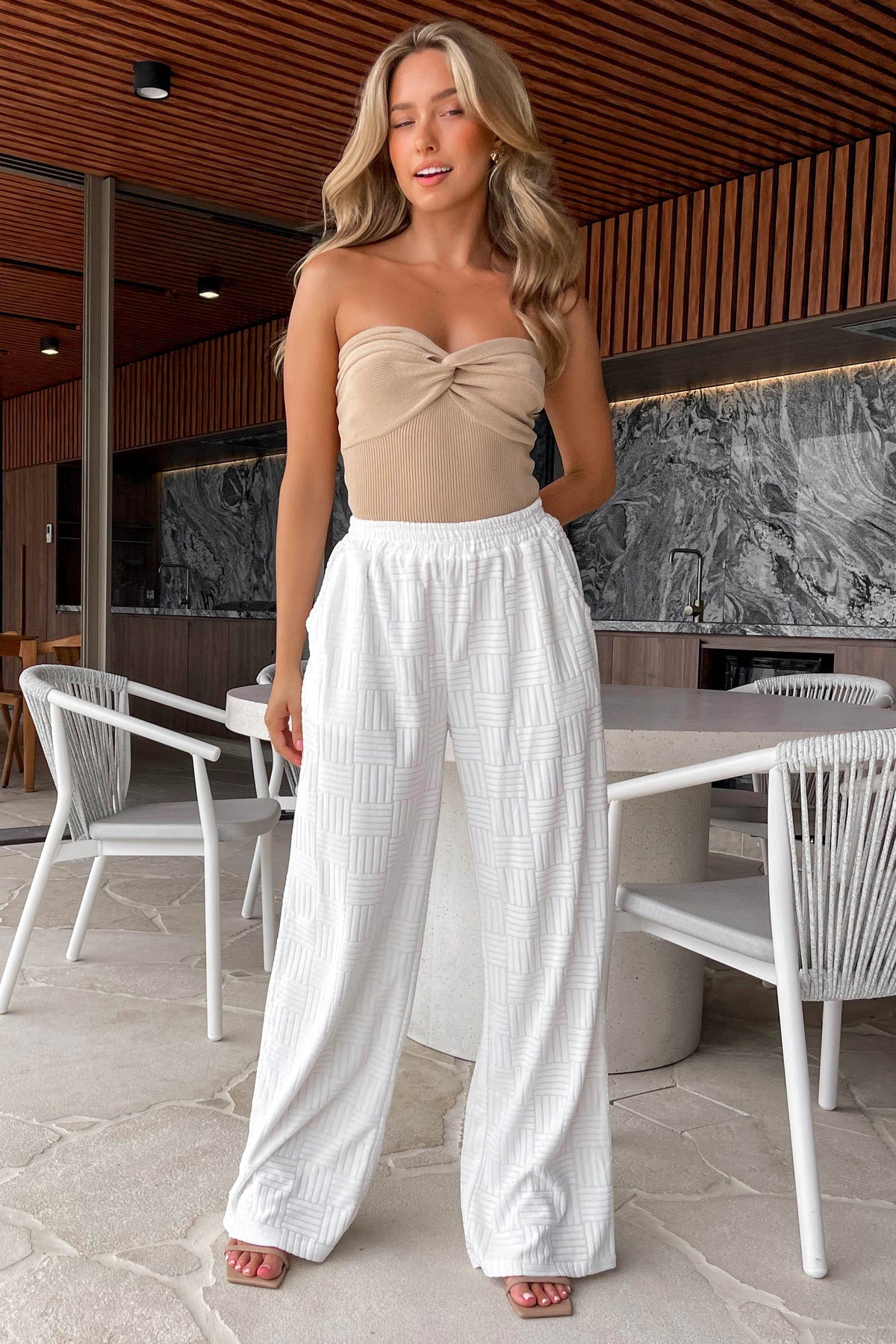 Joshie Pants, BOTTOMS, HIGH WAISTED PANTS, NEW ARRIVALS, PANTS, POLYESTER, WHITE, , -MISHKAH