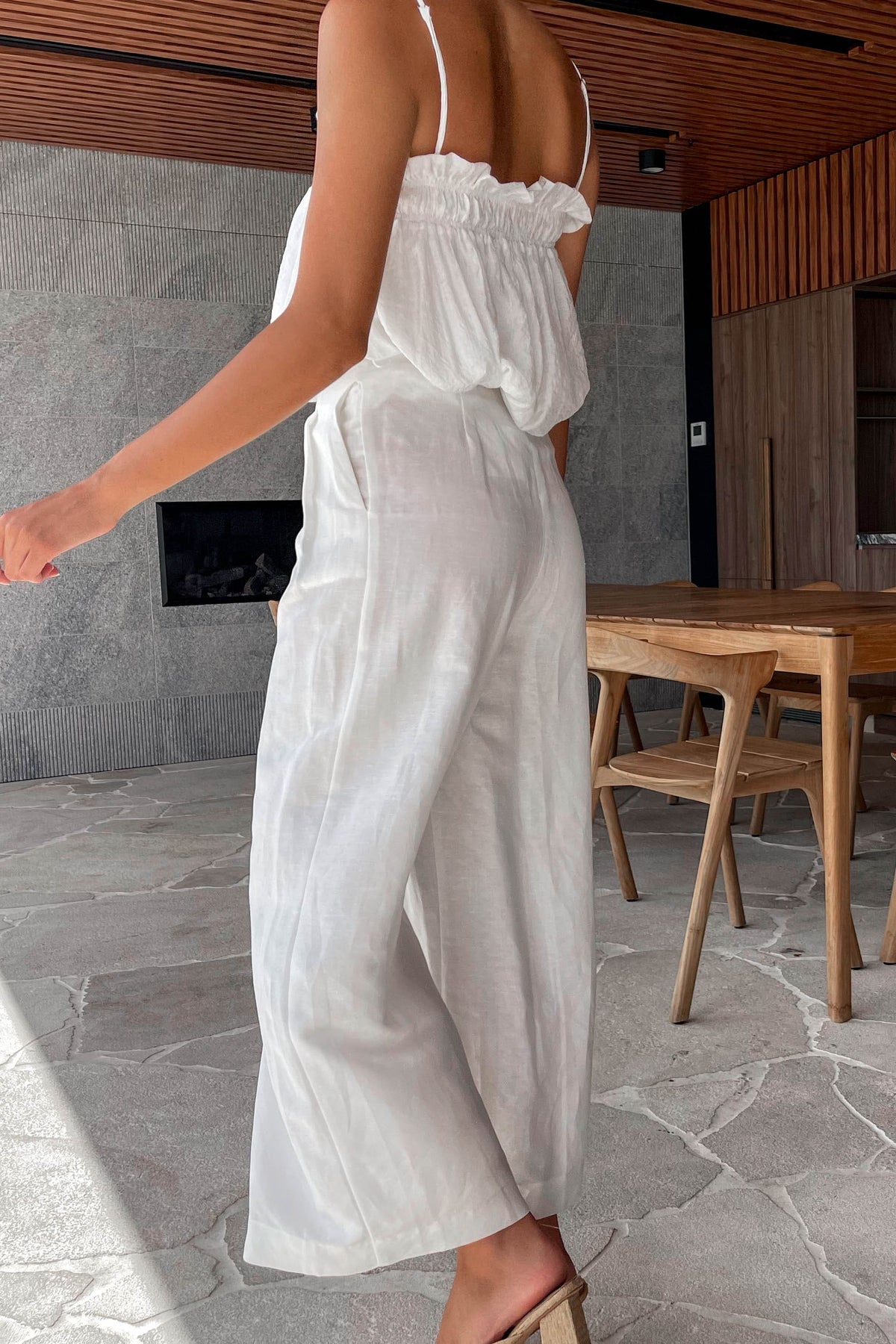 Kacie Pants, BOTTOMS, HIGH WAISTED, HIGH WAISTED PANTS, LINEN &amp; POLYESTER, LINEN AND POLYESTER, new arrivals, PANTS, POLYESTER AND LINEN, WHITE, WIDE LEG, , -MISHKAH