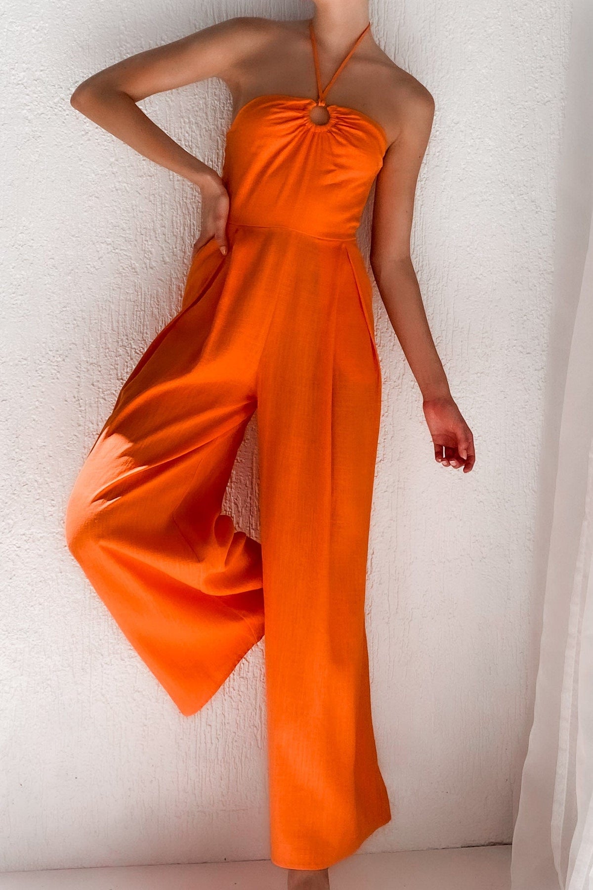 Kammie Jumpsuit, JUMPSUIT, JUMPSUITS, LINEN &amp; VISCOSE, LINEN AND VISCOSE, new arrivals, ORANGE, VISCOSE AND LINEN, , -MISHKAH