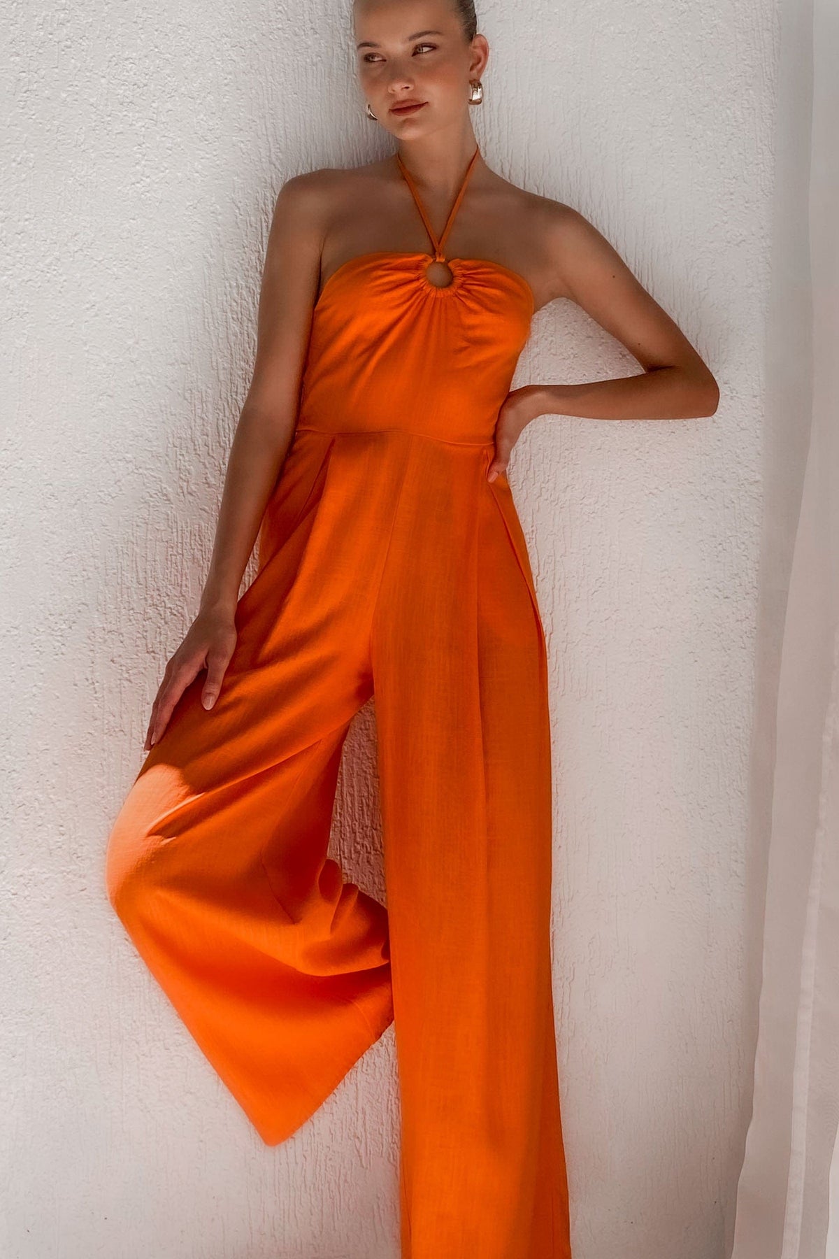 Kammie Jumpsuit, JUMPSUIT, JUMPSUITS, LINEN &amp; VISCOSE, LINEN AND VISCOSE, new arrivals, ORANGE, VISCOSE AND LINEN, , -MISHKAH