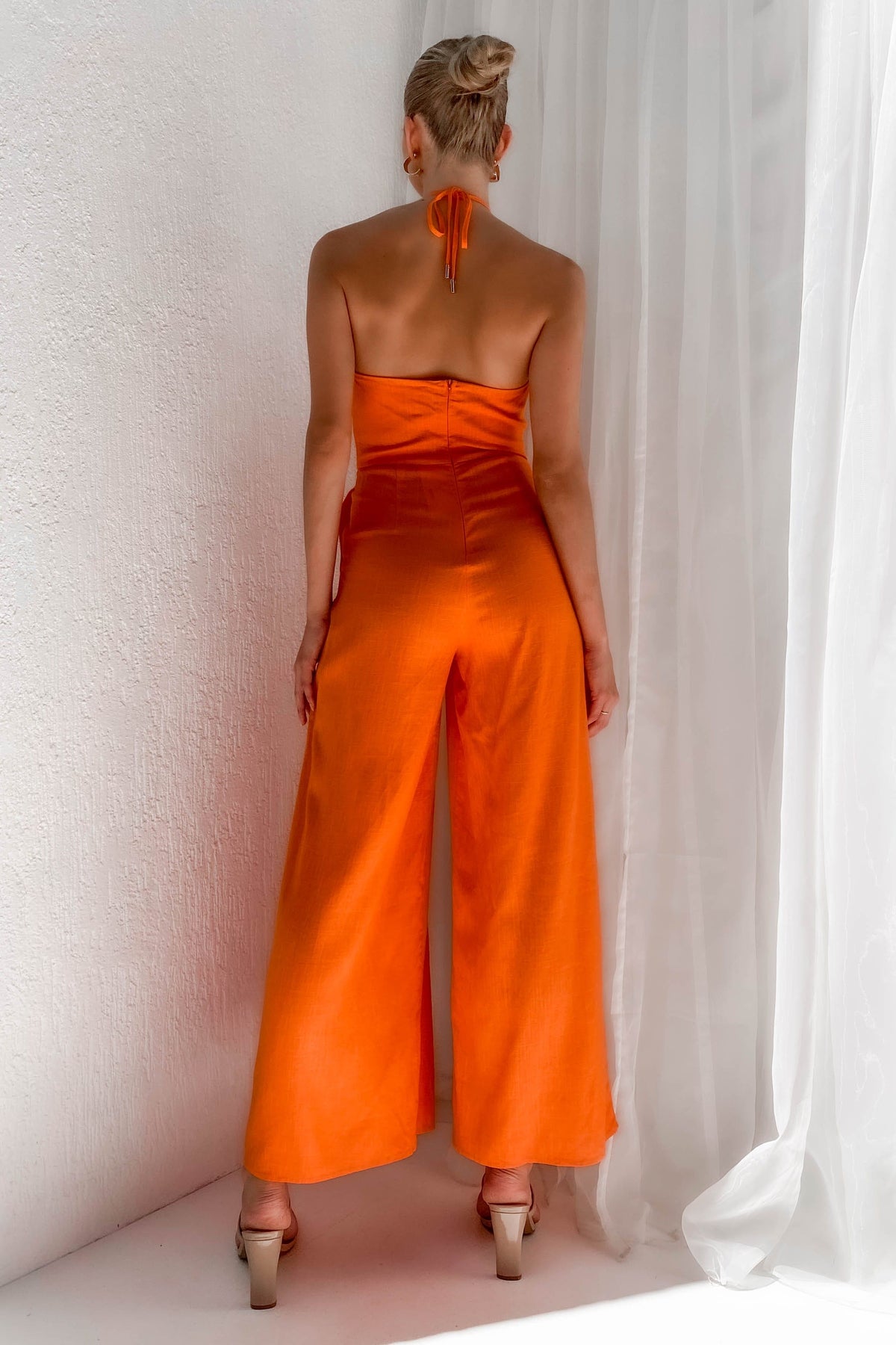 Kammie Jumpsuit, JUMPSUIT, JUMPSUITS, LINEN &amp; VISCOSE, LINEN AND VISCOSE, new arrivals, ORANGE, VISCOSE AND LINEN, , -MISHKAH