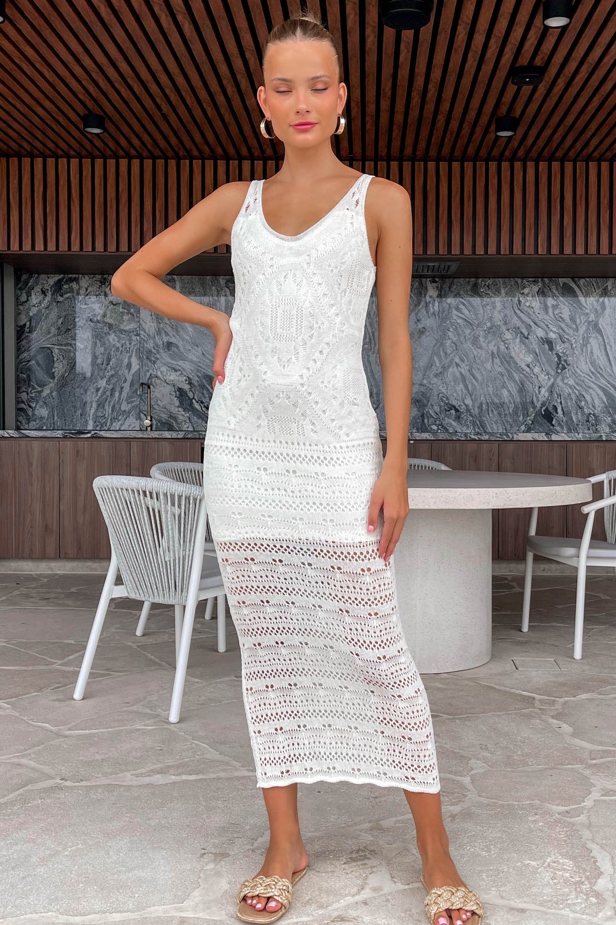 Kerran Dress, BODYCON, DRESS, DRESSES, MIDI DRESS, new arrivals, POLYESTER &amp; SPANDEX, POLYESTER AND SPANDEX, SPANDEX AND POLYESTER, WHITE, , -MISHKAH