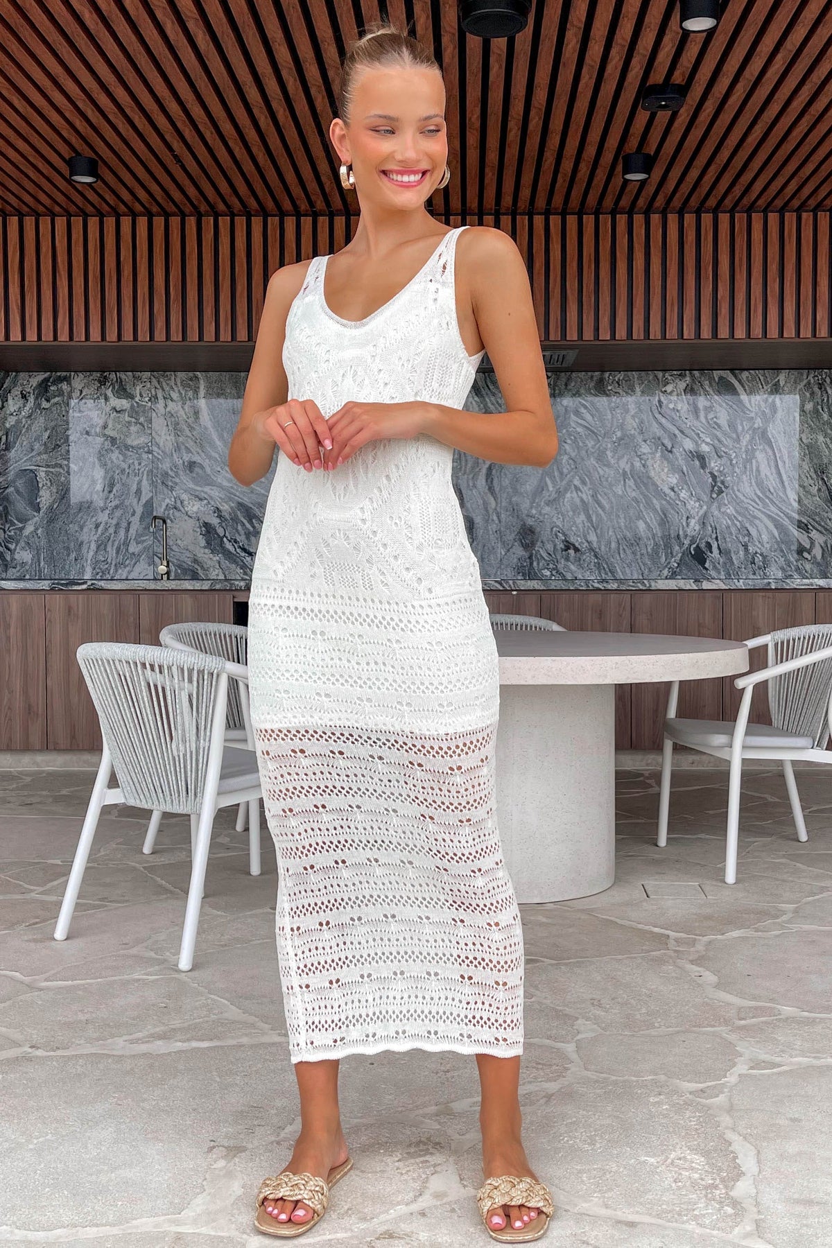 Kerran Dress, BODYCON, DRESS, DRESSES, MIDI DRESS, new arrivals, POLYESTER &amp; SPANDEX, POLYESTER AND SPANDEX, SPANDEX AND POLYESTER, WHITE, , -MISHKAH