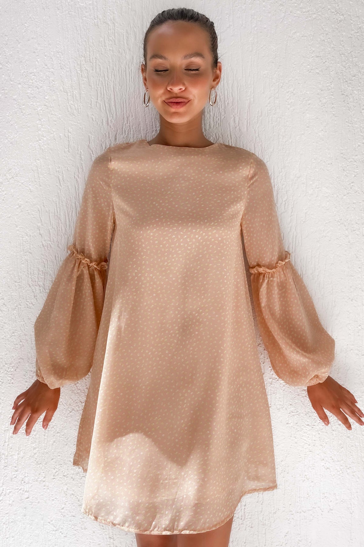 Kiandria Dress, BALLOON SLEEVE, DRESS, DRESSES, LONG SLEEVE, MINI DRESS, new arrivals, ORANGE, POLYESTER, , -MISHKAH