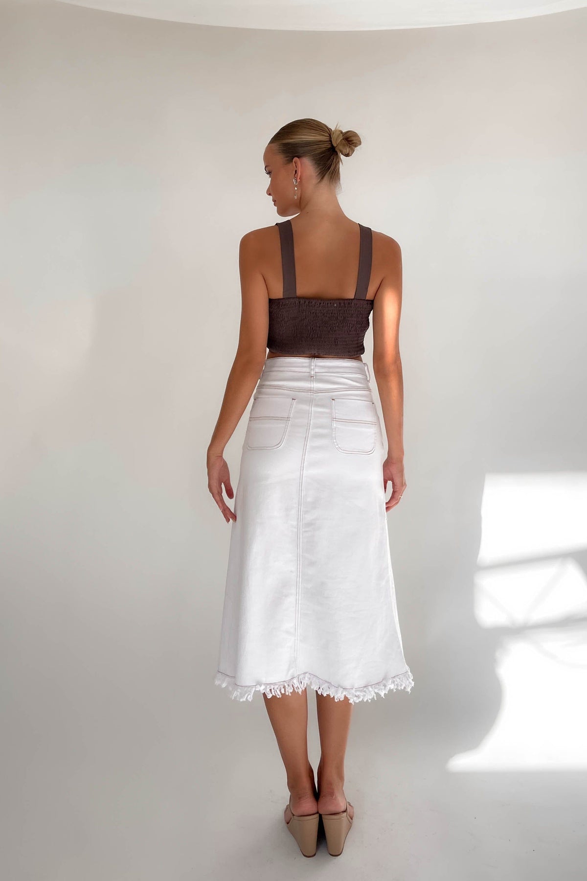 Korri Skirt, BOTTOMS, COTTON AND POLYESTER AND SPANDEX, MIDI SKIRT, new arrivals, POLYESTER AND COTTON AND SPANDEX, SKIRTS, WHITE, , -MISHKAH