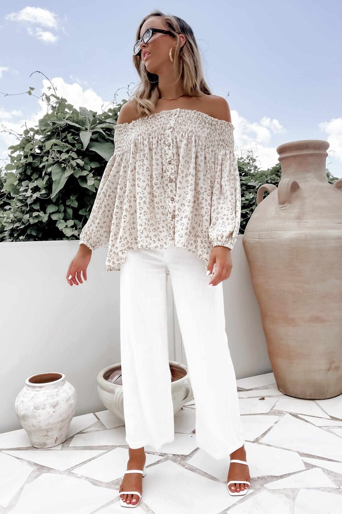 Larena Top, BEIGE, LONG SLEEVE, NEW ARRIVALS, OFF SHOULDER, POLYESTER, SALE, TOP, TOPS, Our New Larena Top Is Now Only $61.00 Exclusive At Mishkah, Our New Larena Top is now only $61.00-We Have The Latest Women&#39;s Tops @ Mishkah Online Fashion Boutique-MISHKAH