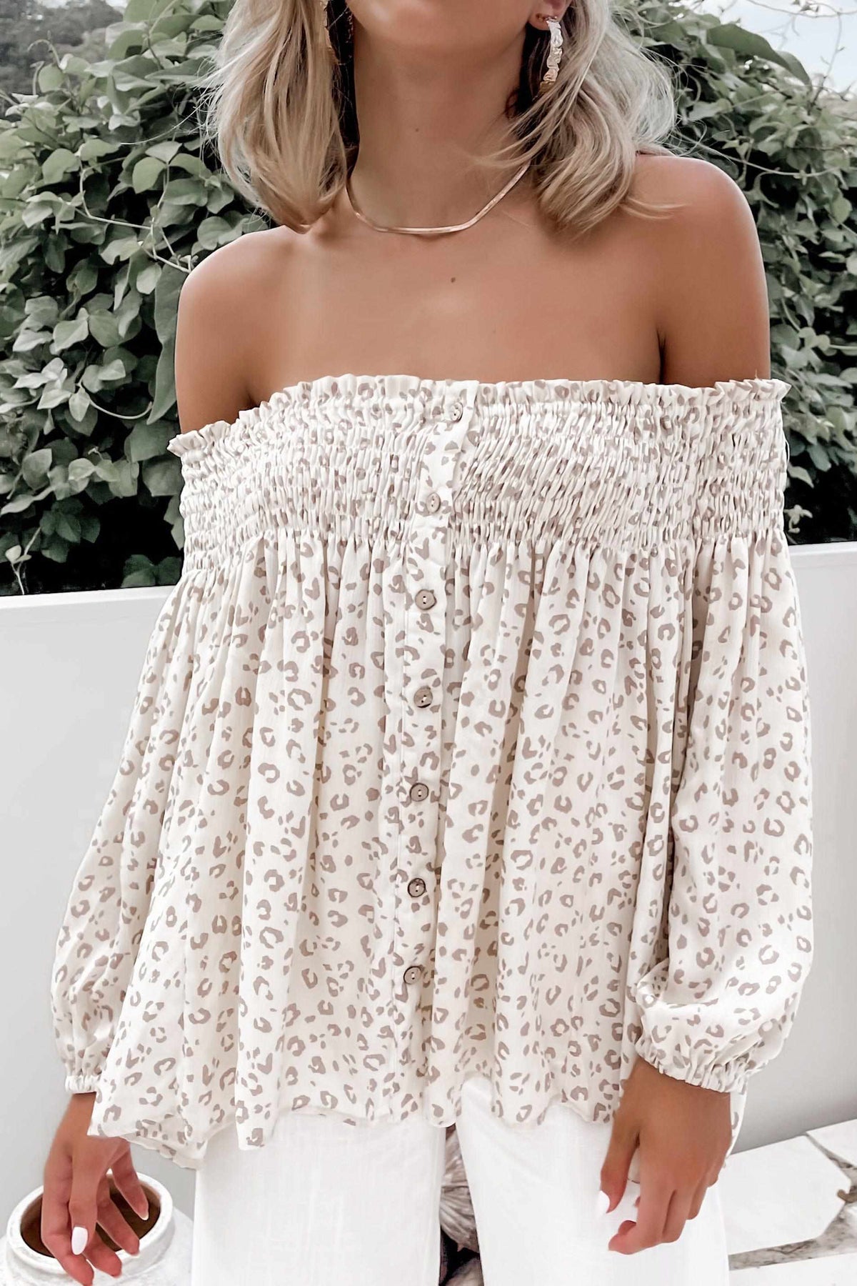 Larena Top, BEIGE, LONG SLEEVE, NEW ARRIVALS, OFF SHOULDER, POLYESTER, SALE, TOP, TOPS, Our New Larena Top Is Now Only $61.00 Exclusive At Mishkah, Our New Larena Top is now only $61.00-We Have The Latest Women&#39;s Tops @ Mishkah Online Fashion Boutique-MISHKAH