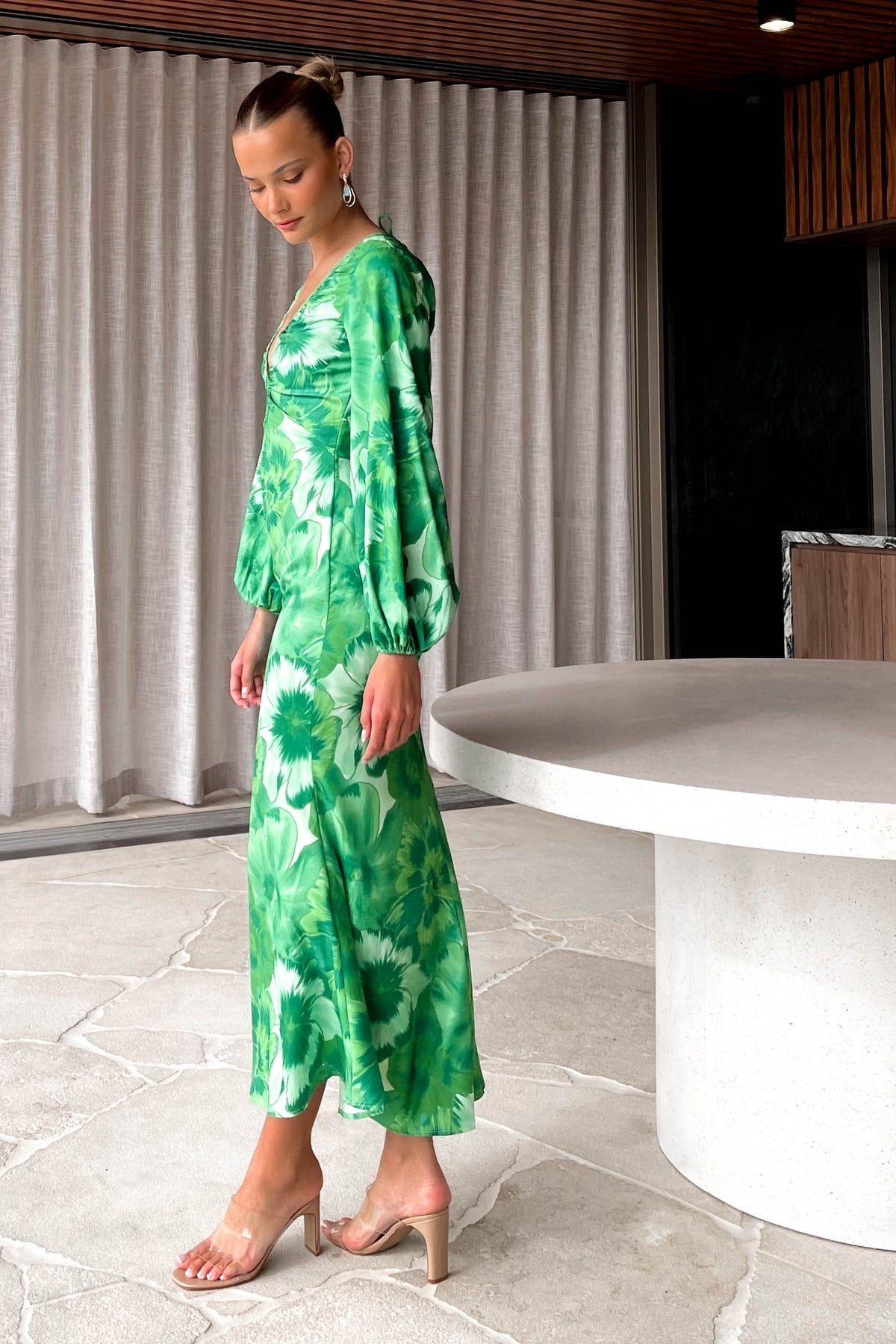 Laurina Dress, DRESS, DRESSES, GREEN, LONG SLEEVE, MAXI DRESS, new arrivals, PATTERN, POLYESTER, , -MISHKAH