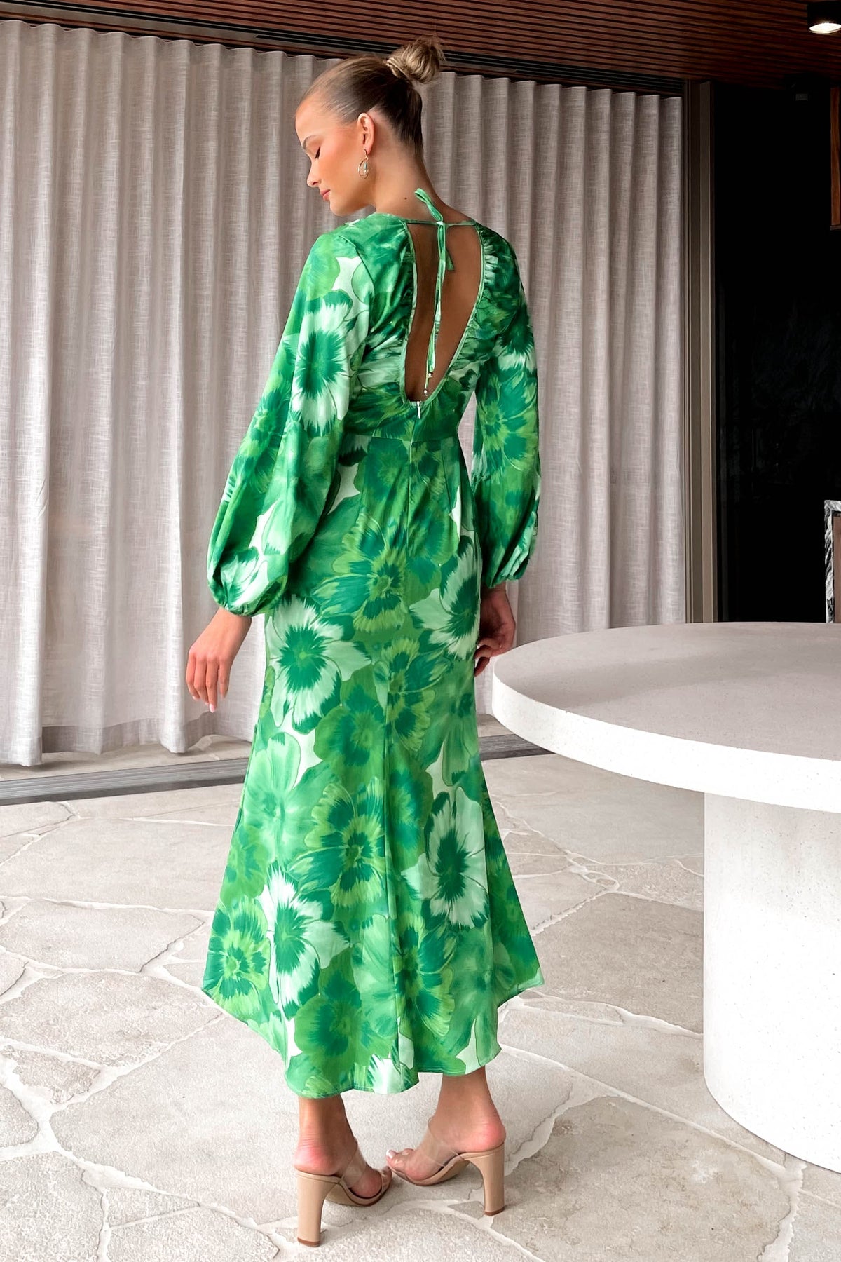 Laurina Dress, DRESS, DRESSES, GREEN, LONG SLEEVE, MAXI DRESS, new arrivals, PATTERN, POLYESTER, , -MISHKAH