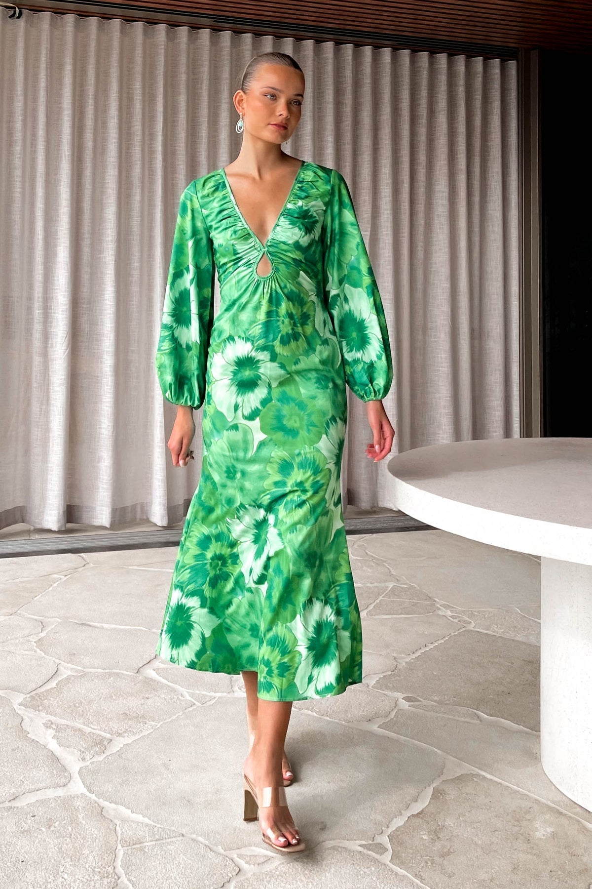 Laurina Dress, DRESS, DRESSES, GREEN, LONG SLEEVE, MAXI DRESS, new arrivals, PATTERN, POLYESTER, , -MISHKAH