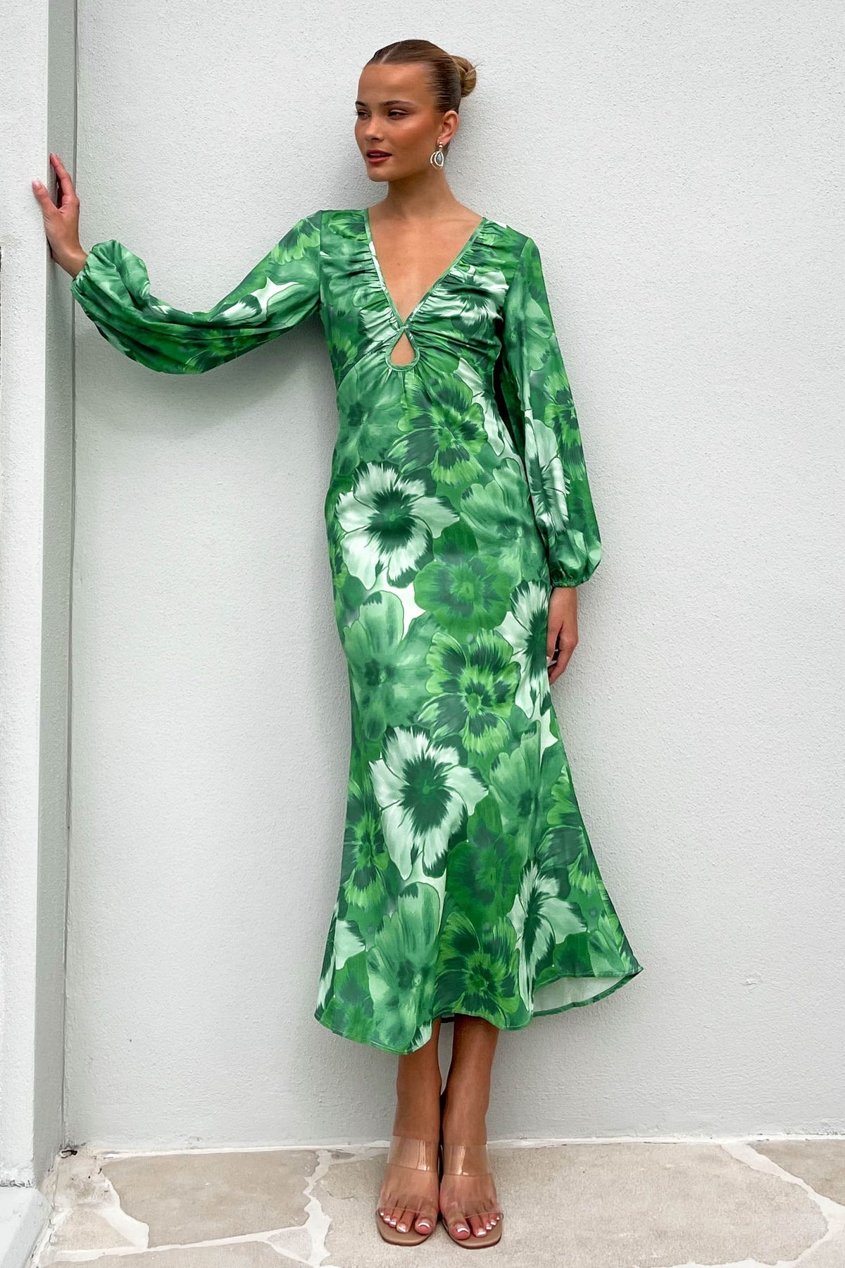 Laurina Dress, DRESS, DRESSES, GREEN, LONG SLEEVE, MAXI DRESS, new arrivals, PATTERN, POLYESTER, , -MISHKAH