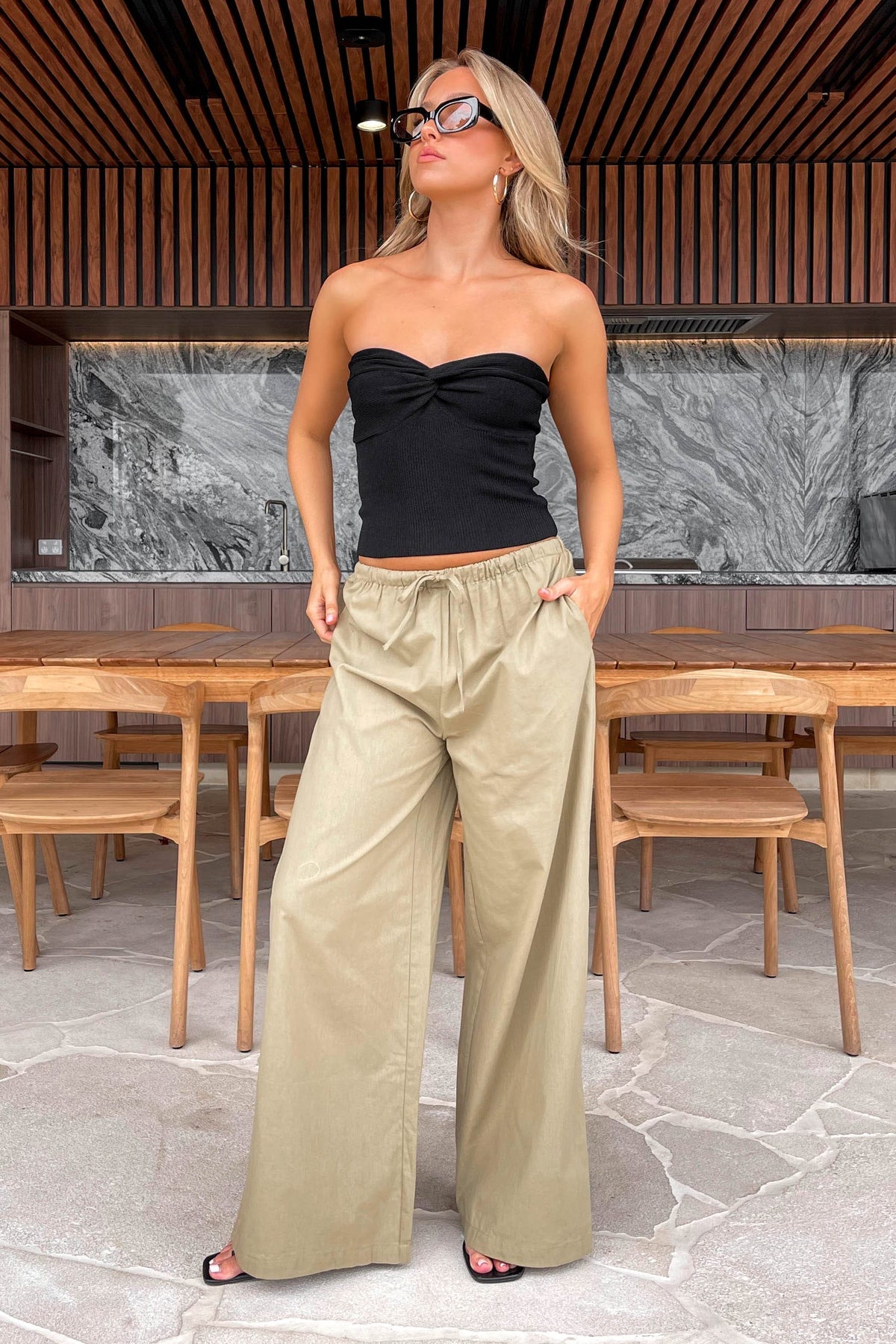 Lawsie Pants, BOTTOMS, COTTON, GREEN, HIGH WAISTED, HIGH WAISTED PANTS, new arrivals, PANTS, WIDE LEG, , -MISHKAH
