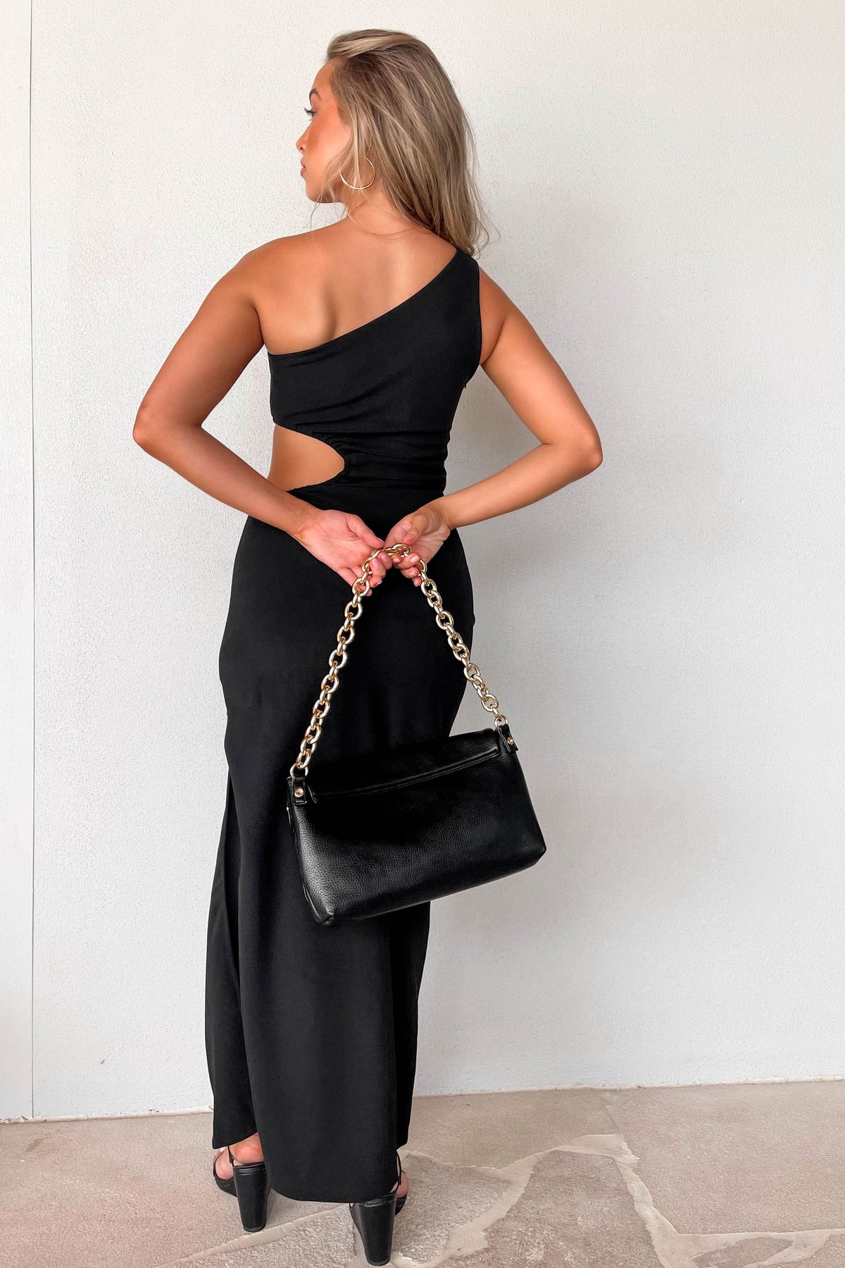 Layana Dress, BLACK, DRESS, DRESSES, MIDI DRESS, new arrivals, ONE SHOULDER, POLYESTER, , -MISHKAH