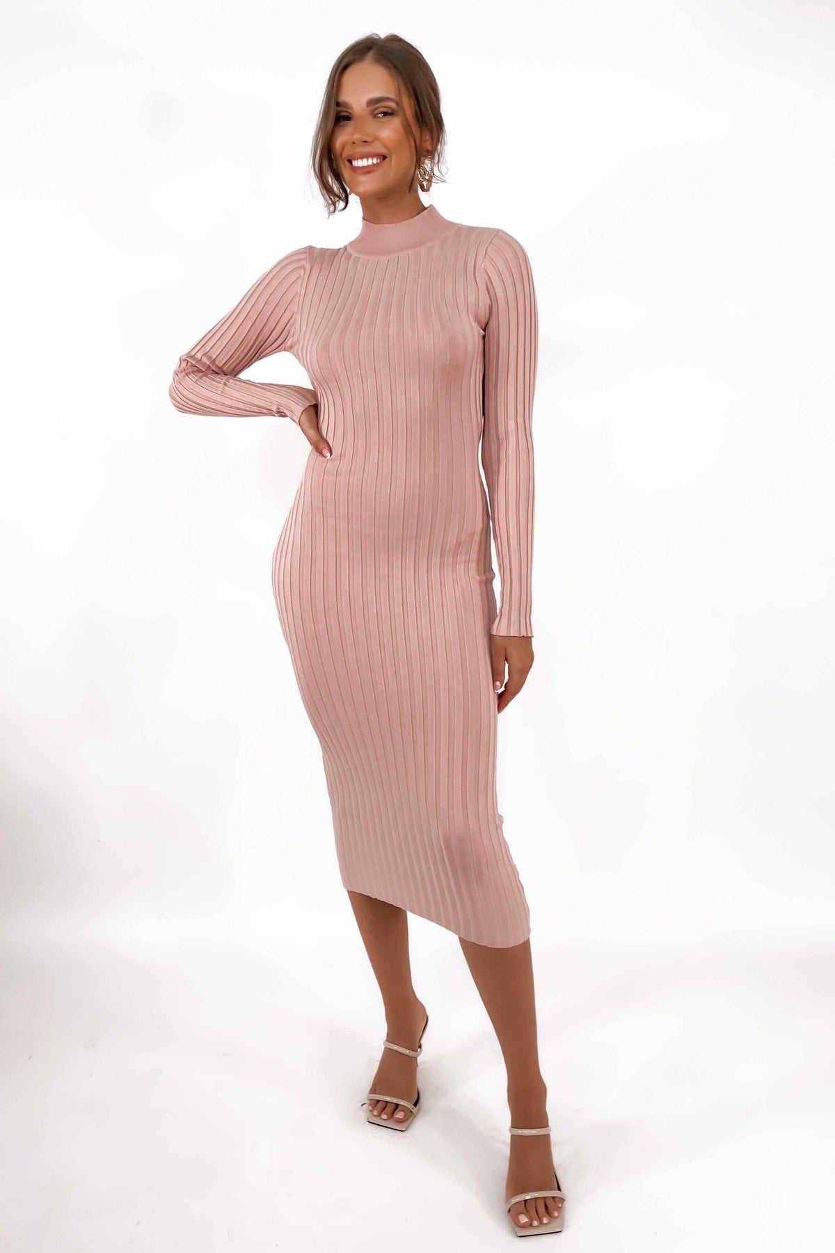 Leigh Dress, DRESS, DRESSES, HIGH NECK, LONG SLEEVE, MIDI DRESS, NYLON, OPEN BACK, PINK, RIBBED, SALE, VISCOSE, Leigh Dress only $69.00 @ MISHKAH ONLINE FASHION BOUTIQUE, Shop The Latest Women&#39;s Dresses - Our New Leigh Dress is only $69.00, @ MISHKAH ONLINE FASHION BOUTIQUE-MISHKAH