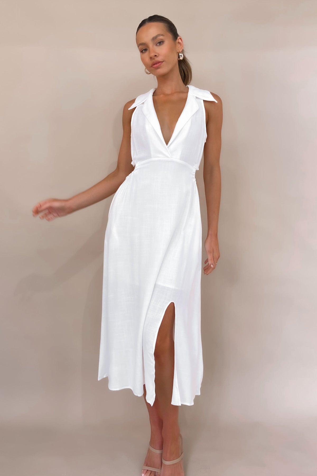 Leonora Dress, DRESS, DRESSES, LINEN, MIDI DRESS, WHITE, , -MISHKAH