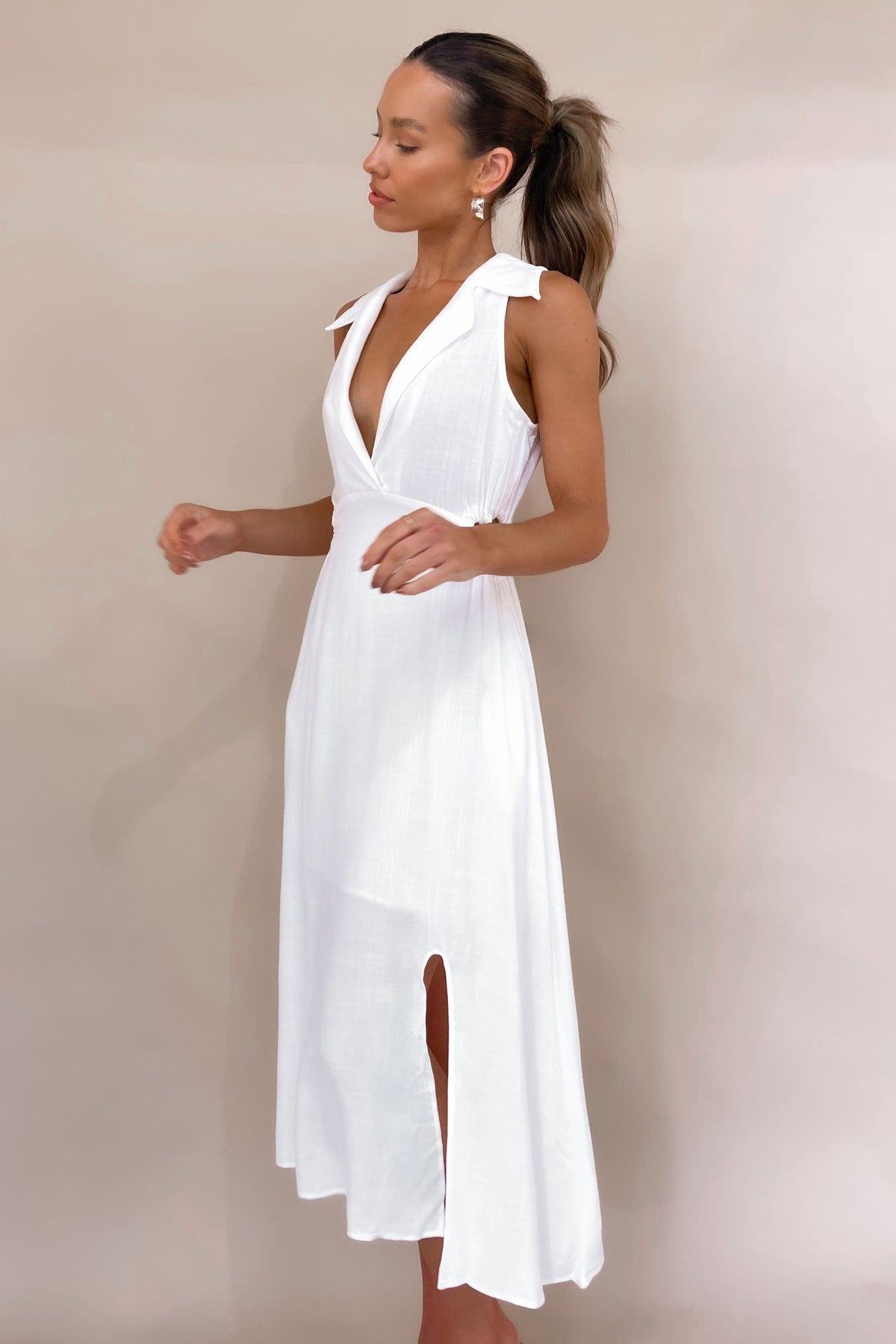 Leonora Dress, DRESS, DRESSES, LINEN, MIDI DRESS, WHITE, , -MISHKAH