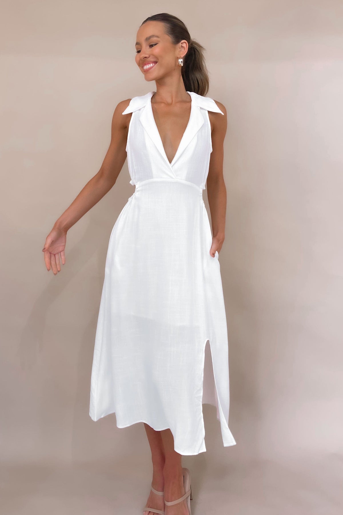 Leonora Dress, DRESS, DRESSES, LINEN, MIDI DRESS, WHITE, , -MISHKAH