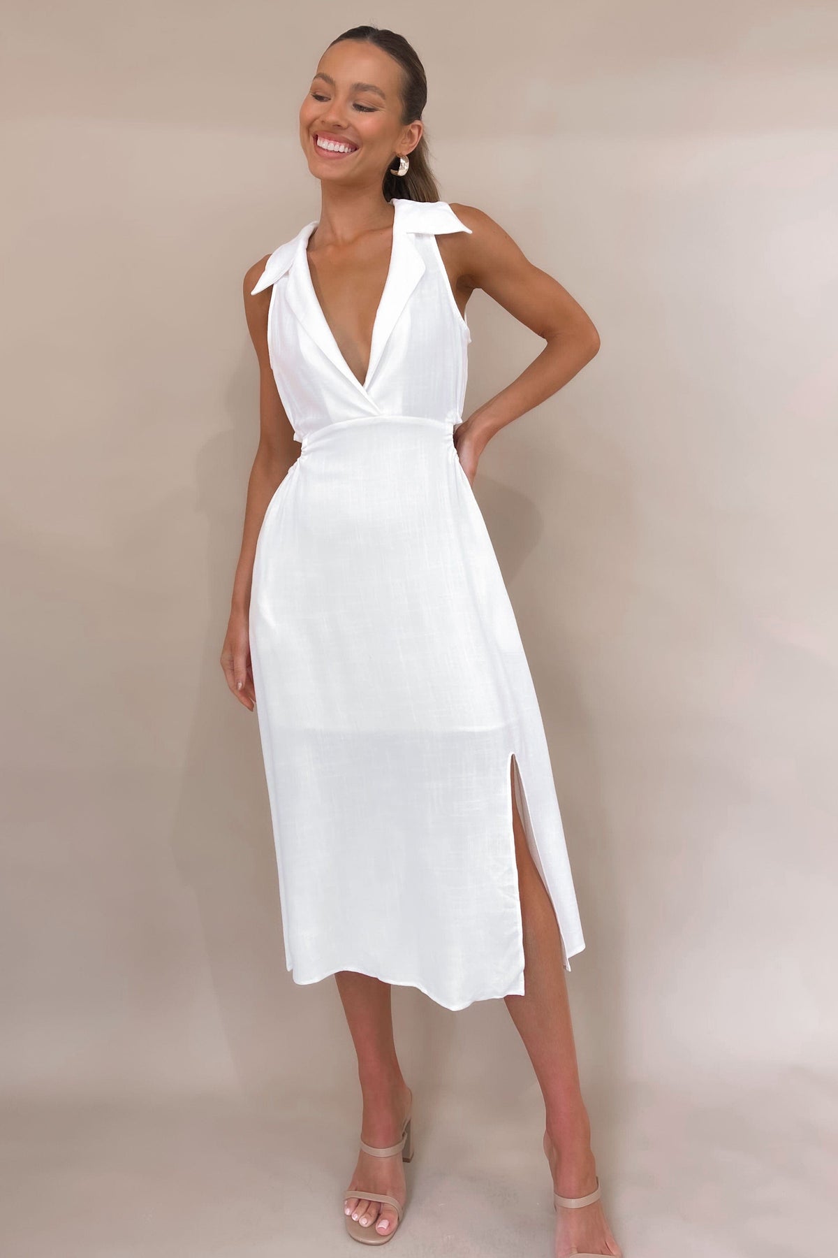 Leonora Dress, DRESS, DRESSES, LINEN, MIDI DRESS, WHITE, , -MISHKAH