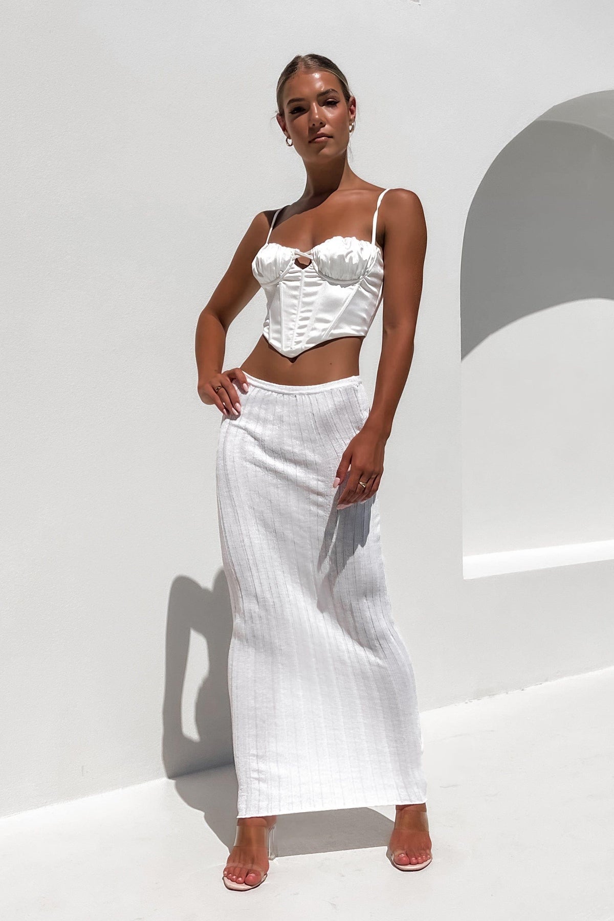 Lilian Skirt, BOTTOMS, MAXI SKIRT, NYLON, Sale, SKIRTS, VISCOSE, WHITE, , Our New Lilian Skirt is only $71.00-We Have The Latest Pants | Shorts | Skirts @ Mishkah Online Fashion Boutique-MISHKAH