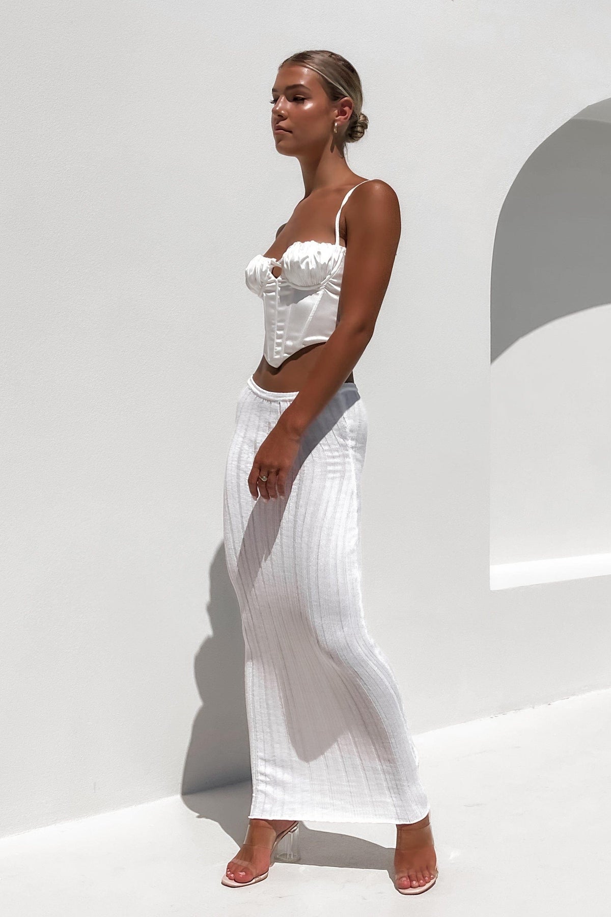 Lilian Skirt, BOTTOMS, MAXI SKIRT, NYLON, Sale, SKIRTS, VISCOSE, WHITE, , Our New Lilian Skirt is only $71.00-We Have The Latest Pants | Shorts | Skirts @ Mishkah Online Fashion Boutique-MISHKAH