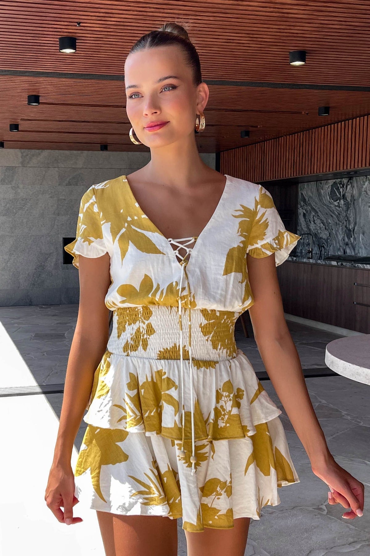 Lorissa Dress, COTTON, DRESS, DRESSES, FLORAL, FLORALS, MINI DRESS, new arrivals, YELLOW, , -MISHKAH