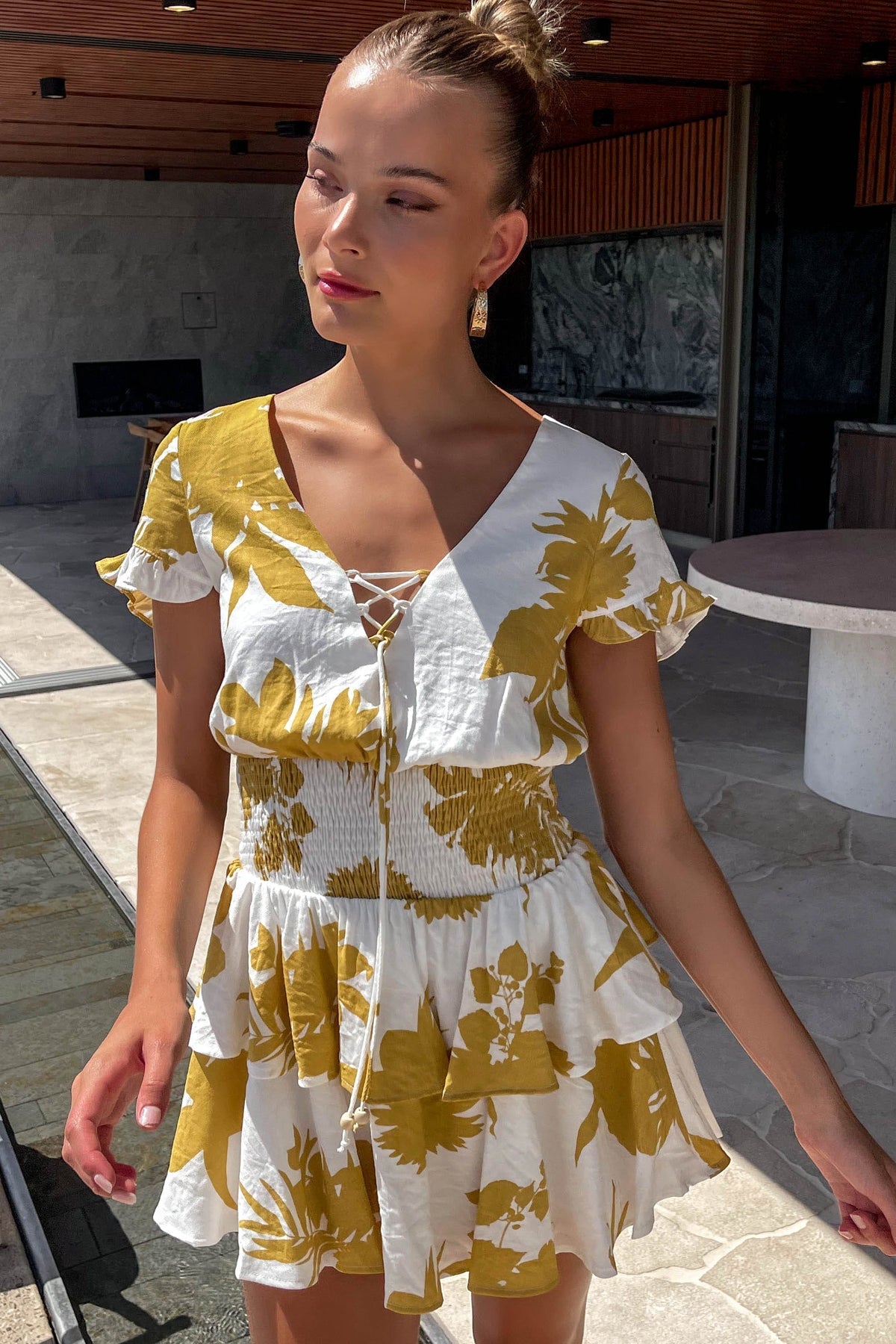 Lorissa Dress, COTTON, DRESS, DRESSES, FLORAL, FLORALS, MINI DRESS, new arrivals, YELLOW, , -MISHKAH