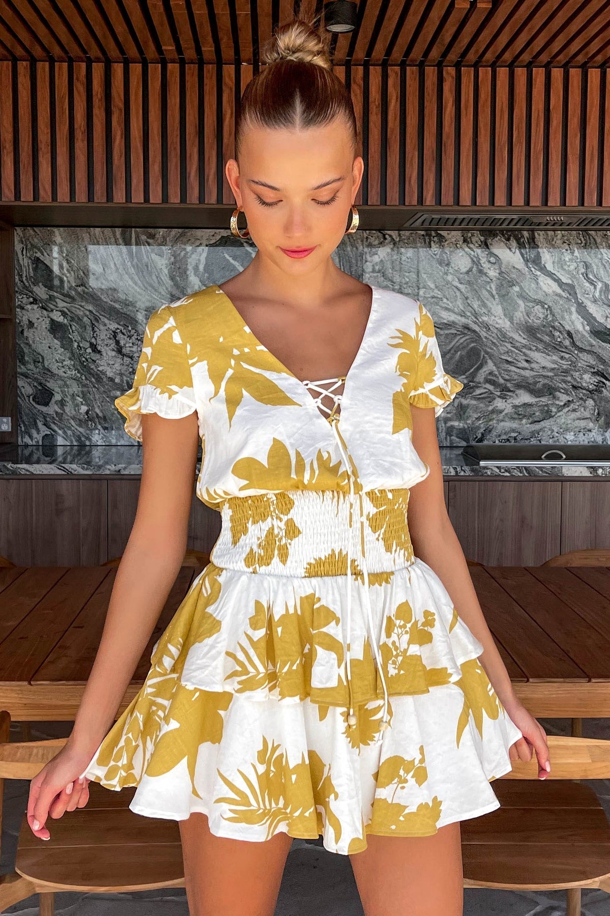 Lorissa Dress, COTTON, DRESS, DRESSES, FLORAL, FLORALS, MINI DRESS, new arrivals, YELLOW, , -MISHKAH