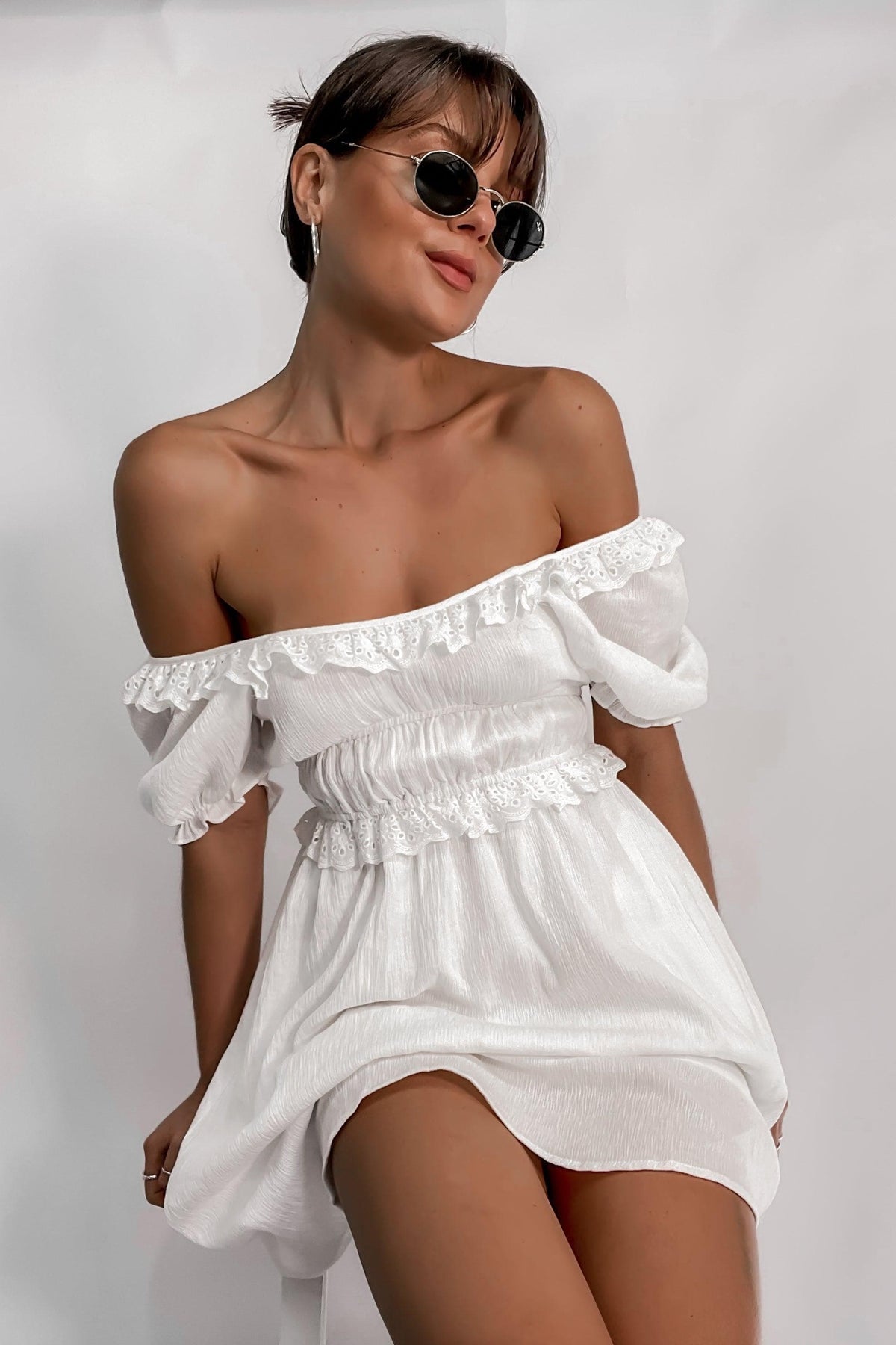 Lucile Dress, DRESS, DRESSES, ELASTIC, MINI DRESS, OFF SHOULDER, RUFFLE, VINTAGE, WHITE, Lucile Dress only $60.00 @ MISHKAH ONLINE FASHION BOUTIQUE, Shop The Latest Women&#39;s Dresses - Our New Lucile Dress is only $60.00, @ MISHKAH ONLINE FASHION BOUTIQUE-MISHKAH