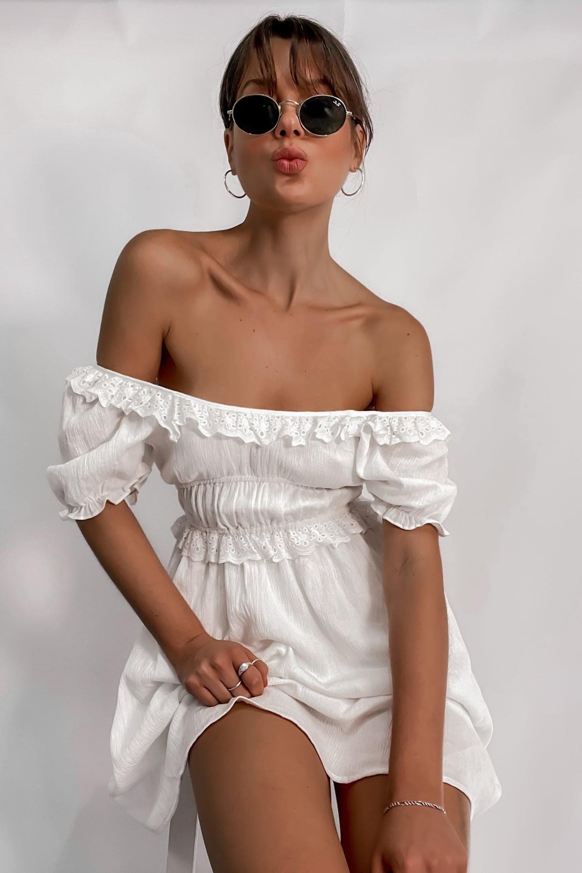 Lucile Dress, DRESS, DRESSES, ELASTIC, MINI DRESS, OFF SHOULDER, RUFFLE, VINTAGE, WHITE, Lucile Dress only $60.00 @ MISHKAH ONLINE FASHION BOUTIQUE, Shop The Latest Women&#39;s Dresses - Our New Lucile Dress is only $60.00, @ MISHKAH ONLINE FASHION BOUTIQUE-MISHKAH