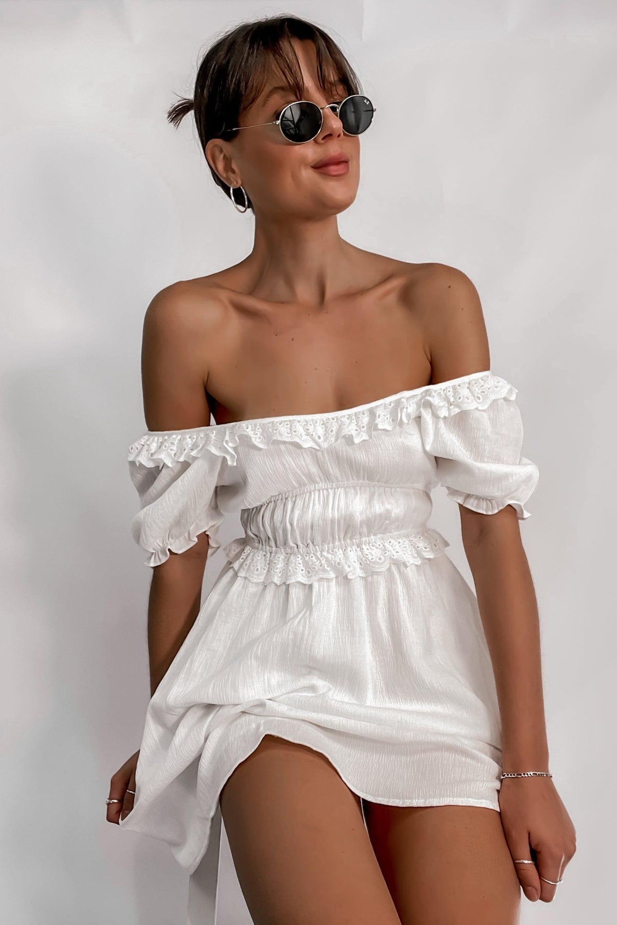 Lucile Dress, DRESS, DRESSES, ELASTIC, MINI DRESS, OFF SHOULDER, RUFFLE, VINTAGE, WHITE, Lucile Dress only $60.00 @ MISHKAH ONLINE FASHION BOUTIQUE, Shop The Latest Women&#39;s Dresses - Our New Lucile Dress is only $60.00, @ MISHKAH ONLINE FASHION BOUTIQUE-MISHKAH