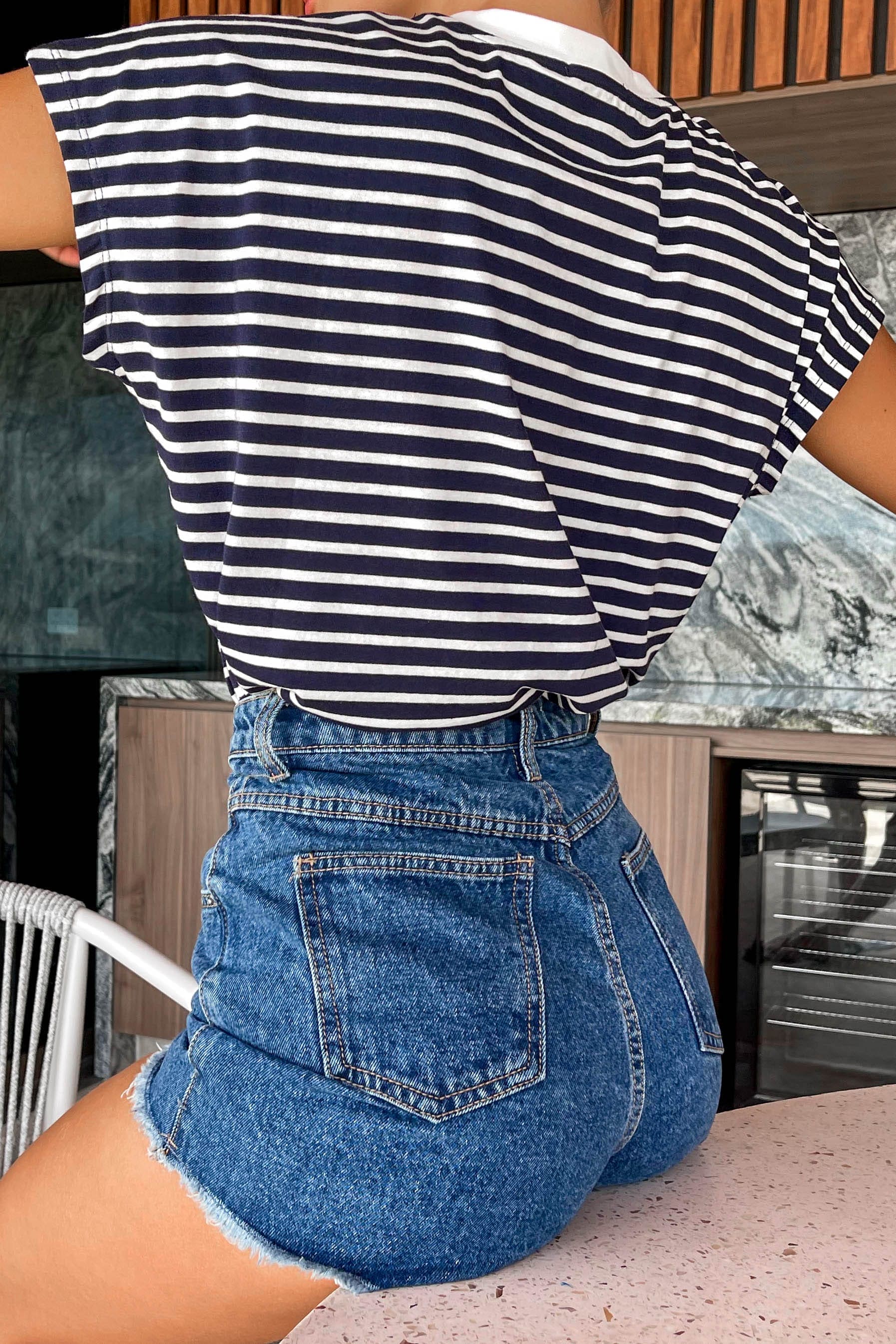 Lyzia Shorts, BLUE, BOTTOMS, DENIM, HIGH WAISTED, HIGH WAISTED SHORTS, new arrivals, POLYESTER, SHORTS, , -MISHKAH