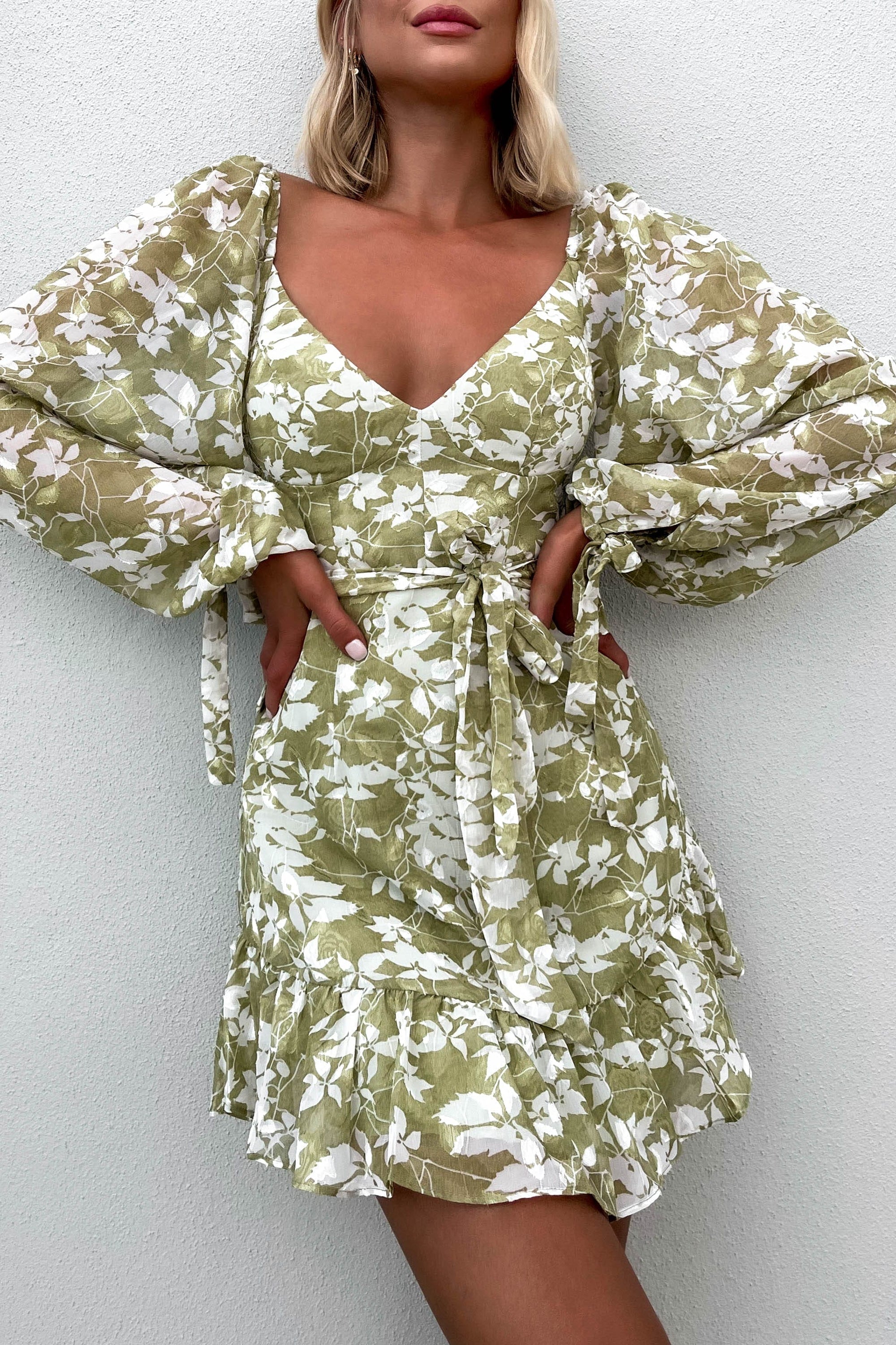 Maranta Dress, DRESS, DRESSES, FLORAL, FLORALS, LONG SLEEVE, MINI DRESS, new arrivals, POLYESTER, WAIST TIE, , -MISHKAH