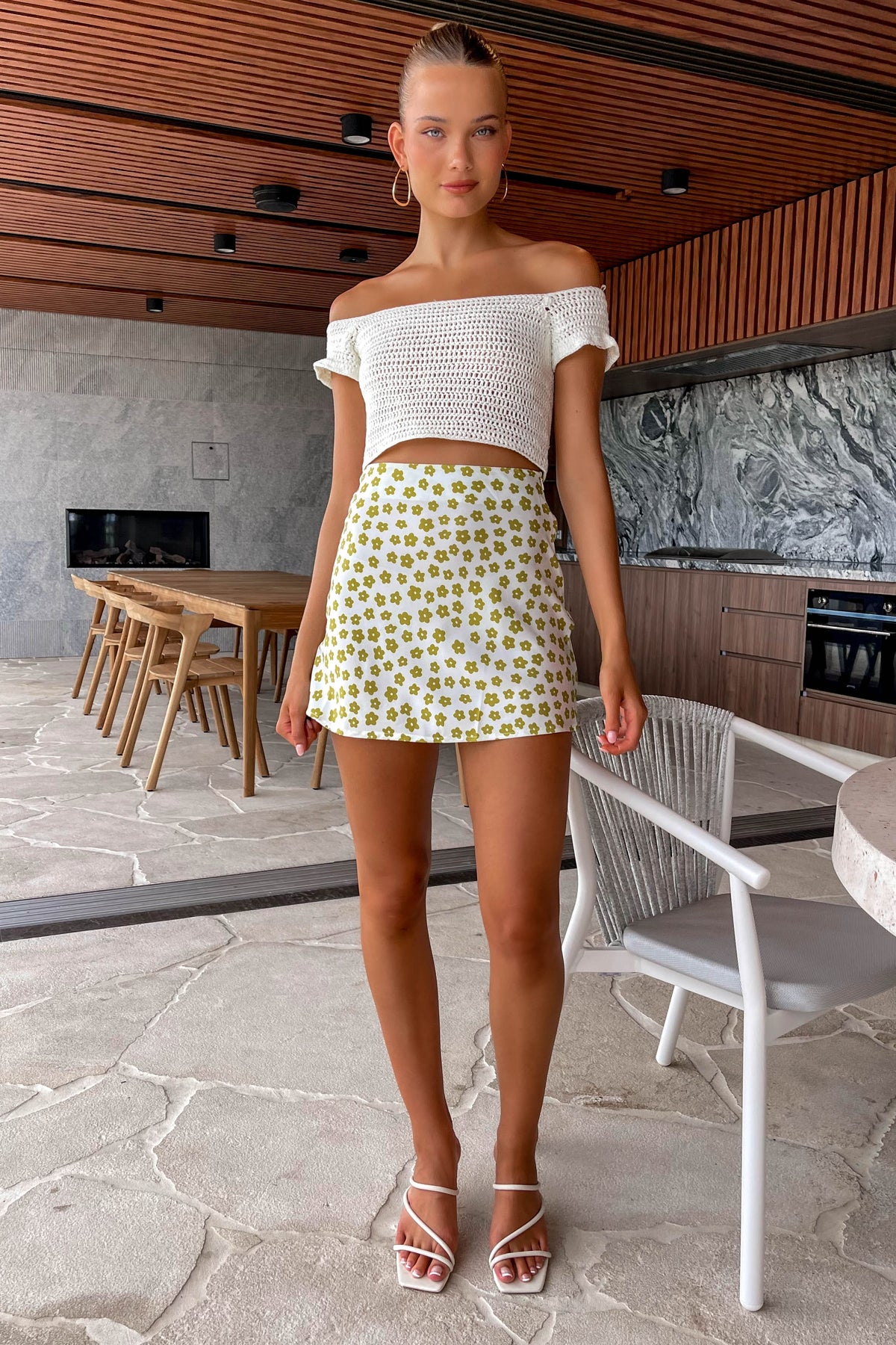 Maraya Skirt, BEIGE, BOTTOMS, COTTON, FLORAL, MINI SKIRT, new arrivals, POLYESTER, PRINT, SKIRTS, WHITE, , Our New Maraya Skirt is only $45.00-We Have The Latest Pants | Shorts | Skirts @ Mishkah Online Fashion Boutique-MISHKAH