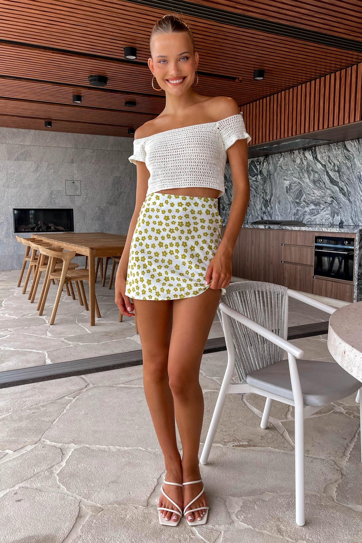 Maraya Skirt, BEIGE, BOTTOMS, COTTON, FLORAL, MINI SKIRT, new arrivals, POLYESTER, PRINT, SKIRTS, WHITE, , Our New Maraya Skirt is only $45.00-We Have The Latest Pants | Shorts | Skirts @ Mishkah Online Fashion Boutique-MISHKAH